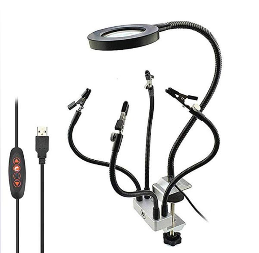 3X Magnifying Glass with LED Light - Adjustable Helping Hands for Soldering, Welding & Jewelry Making - Multi-Functional Magnifier Lamp with Clamp & Iron Stand - Perfect for DIY Crafts, Electronics Repair & Hobby Projects
