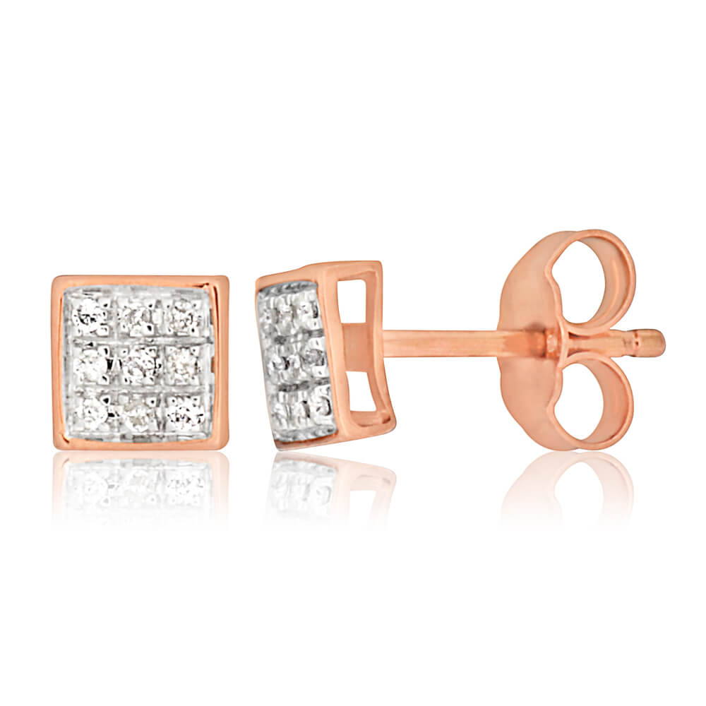 9ct Rose Gold Stud Earrings with 18 Brilliant Cut Diamonds - Elegant Everyday Jewelry for Women, Perfect for Gifts, Parties & Special Occasions