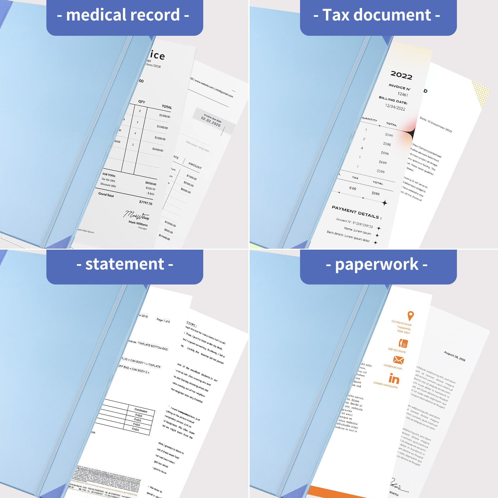 Family & Personal Important Documents Organizer Binder - Emergency Life Folder for Birth Certificates, Keepsakes & Vital Records (Blue) | Perfect for Home, Travel & Emergency Preparedness