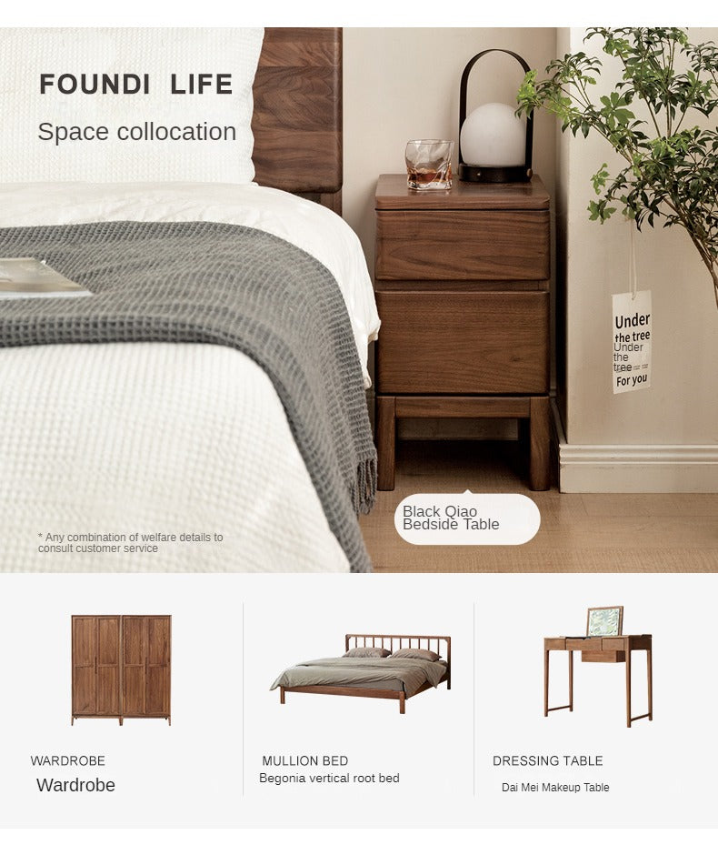 Premium Black Walnut & Ash Solid Wood Nightstand - Stylish Bedside Storage Table for Bedroom, Living Room, or Office