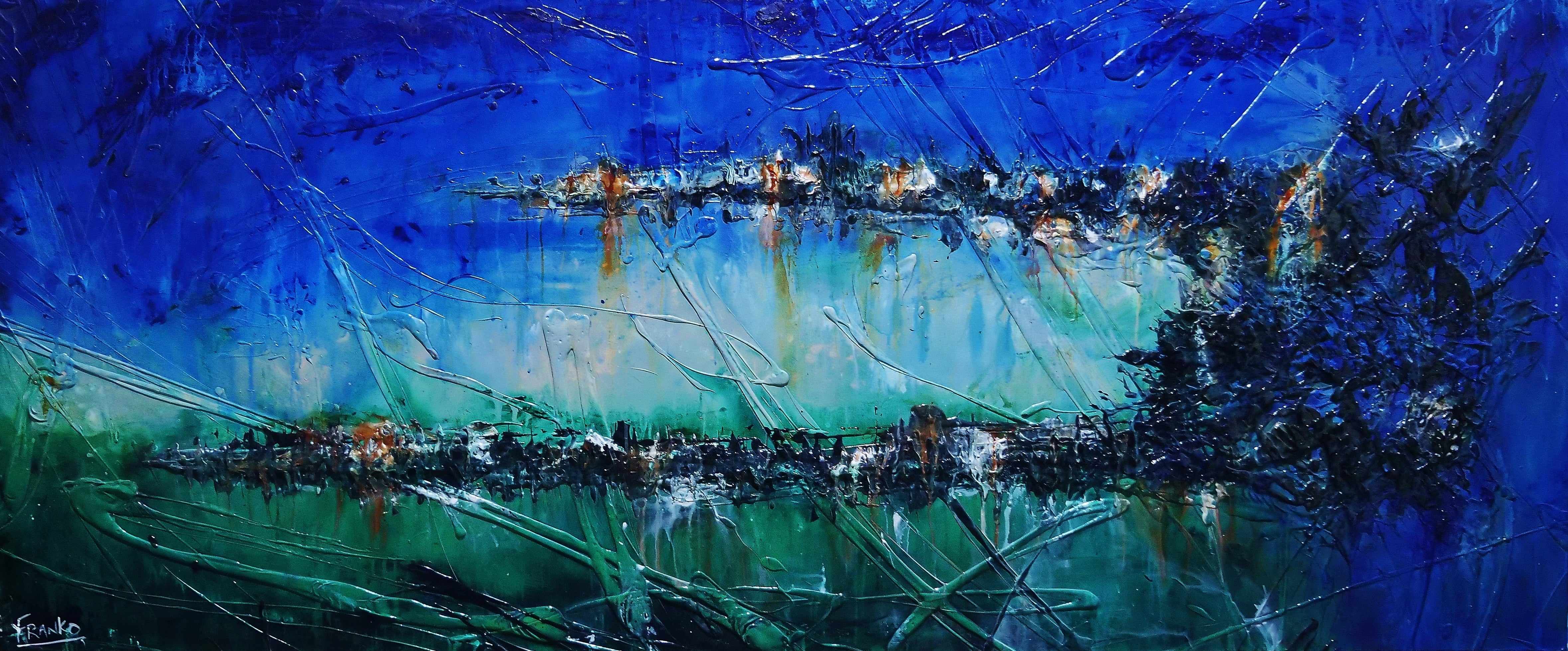 Nature's Calling 240cm x 100cm Blue Green Textured Abstract Canvas Art - Perfect for Living Room, Bedroom & Office Wall Decor