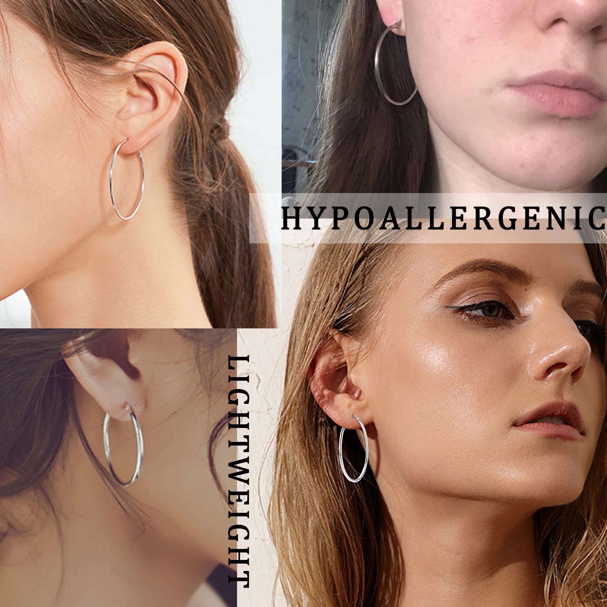 925 Sterling Silver Hoop Earrings for Women - White Gold Plated Thin Huggie Hoops | Lightweight Everyday Jewelry | Perfect for Work, Date Night & Gifts