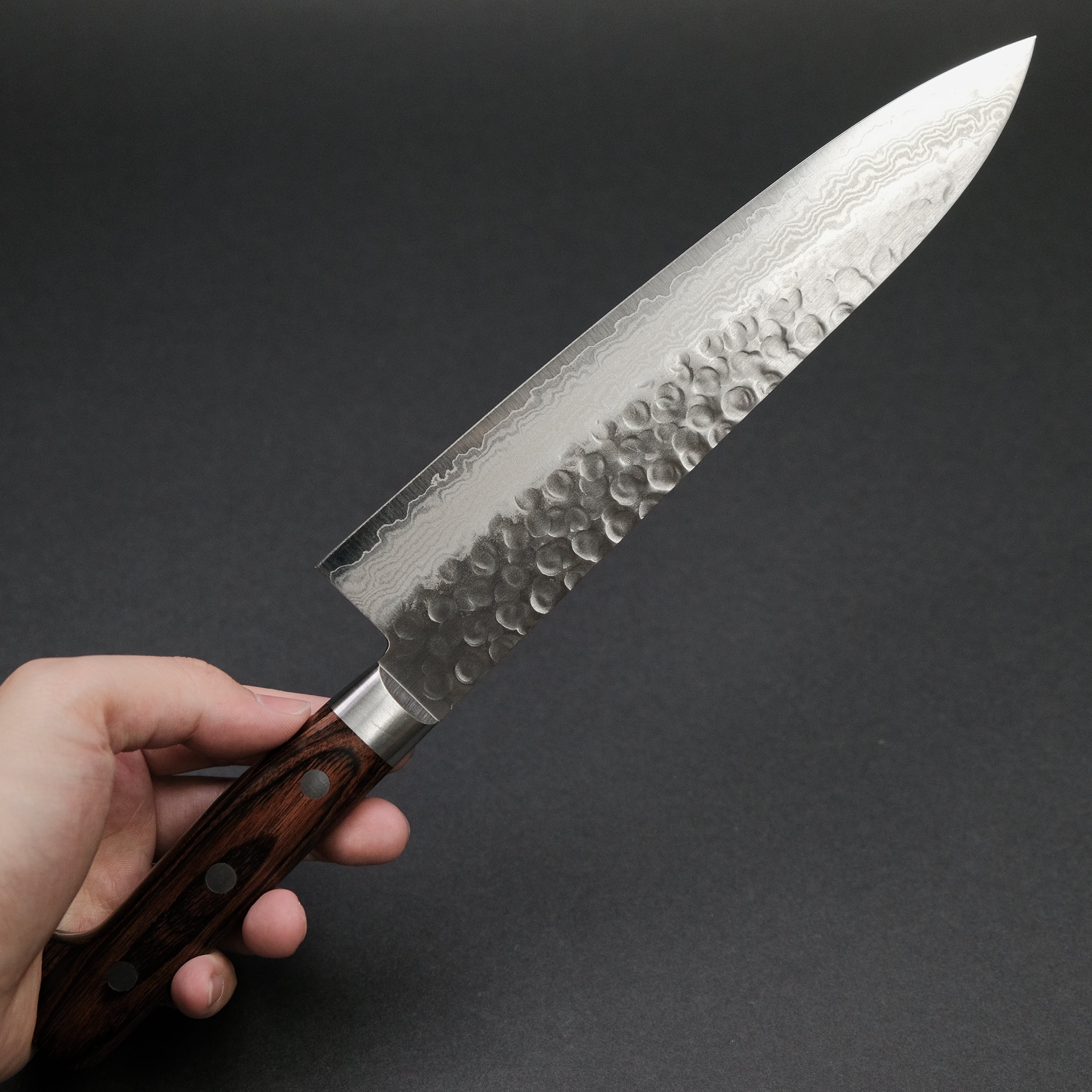 Hitohira HG Tsuchime Damascus Gyuto 210mm Japanese Chef Knife - Imitation Mahogany Handle for Professional Cooking, Sushi & Meat Cutting