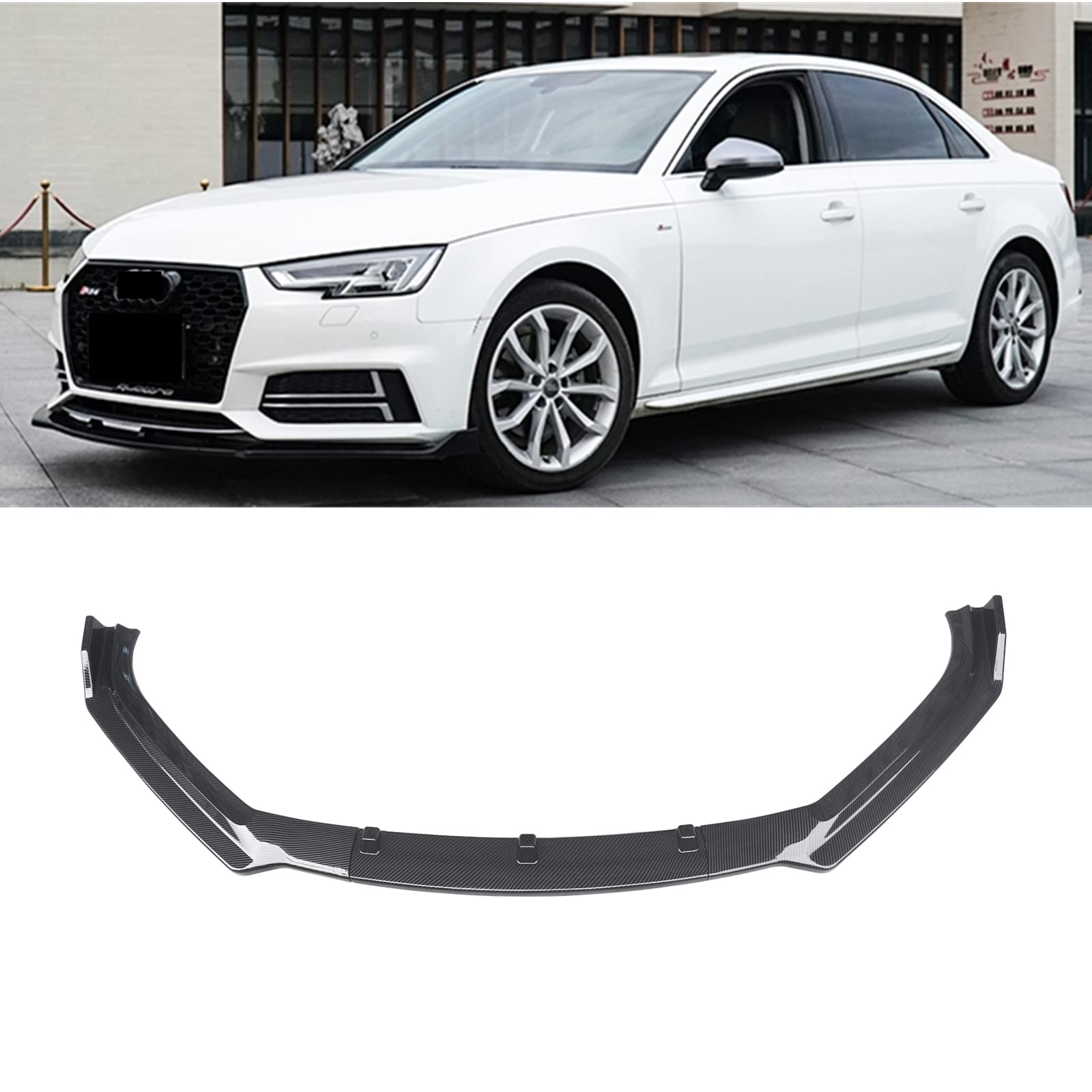 **Audi A4 S4 S-Line Front Bumper Lip (2017-2018) - ABS Painted 3-Piece Body Kit Spoiler, Splitter & Air Dam - Carbon Fiber Chin Diffuser for Enhanced Style & Aerodynamics - Perfect for Street Racing & Car Shows**