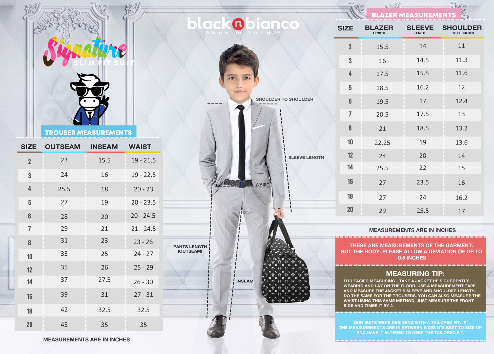 Black n Bianco Signature Boys' Slim Fit Suit Set - Formal Blazer, Dress Pants & Tie Outfit for Weddings, School Events & Special Occasions
