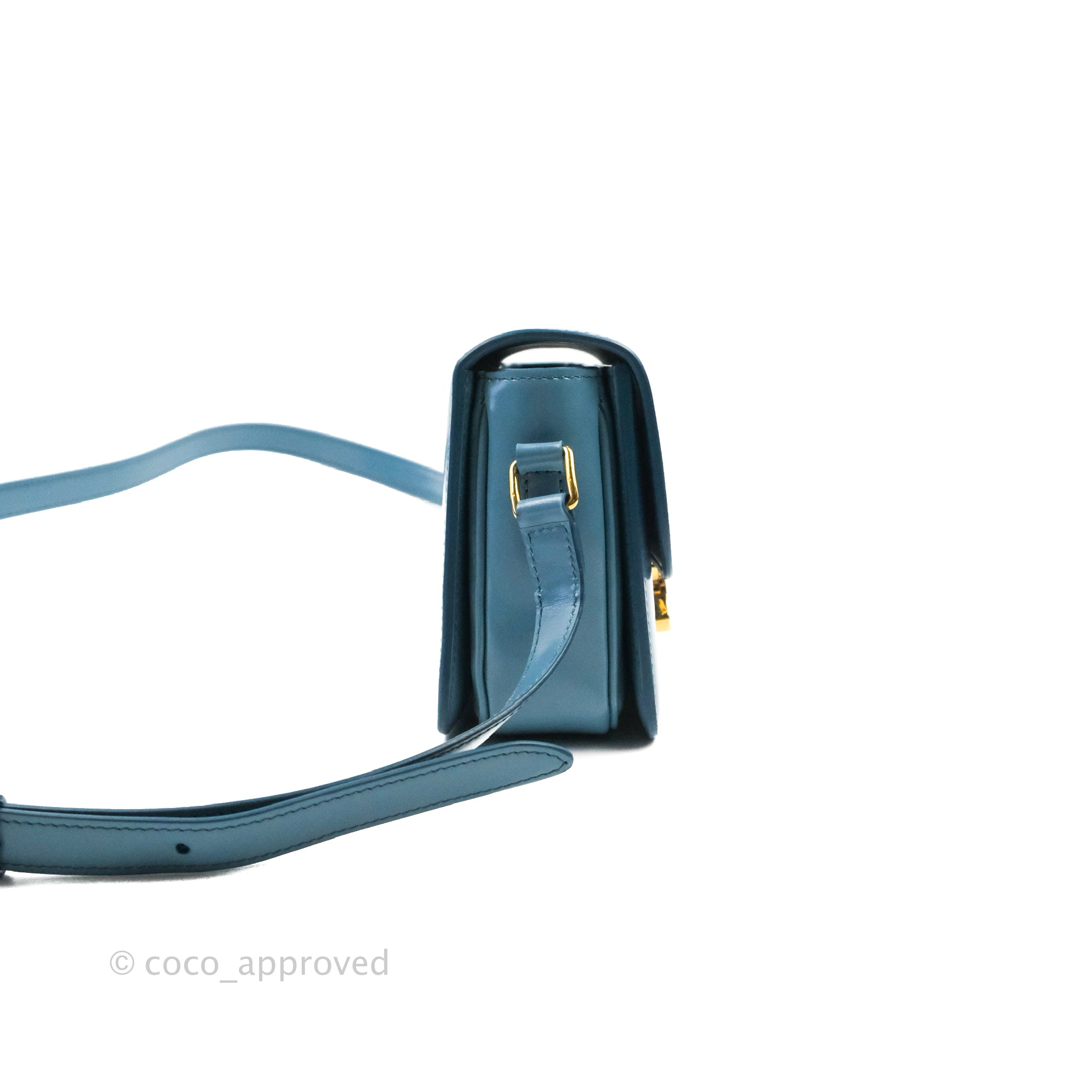 Celine Teen Triomphe Bag in Shiny Calfskin - Denim Blue | Luxury Crossbody Handbag for Women | Perfect for Date Night, Office & Travel