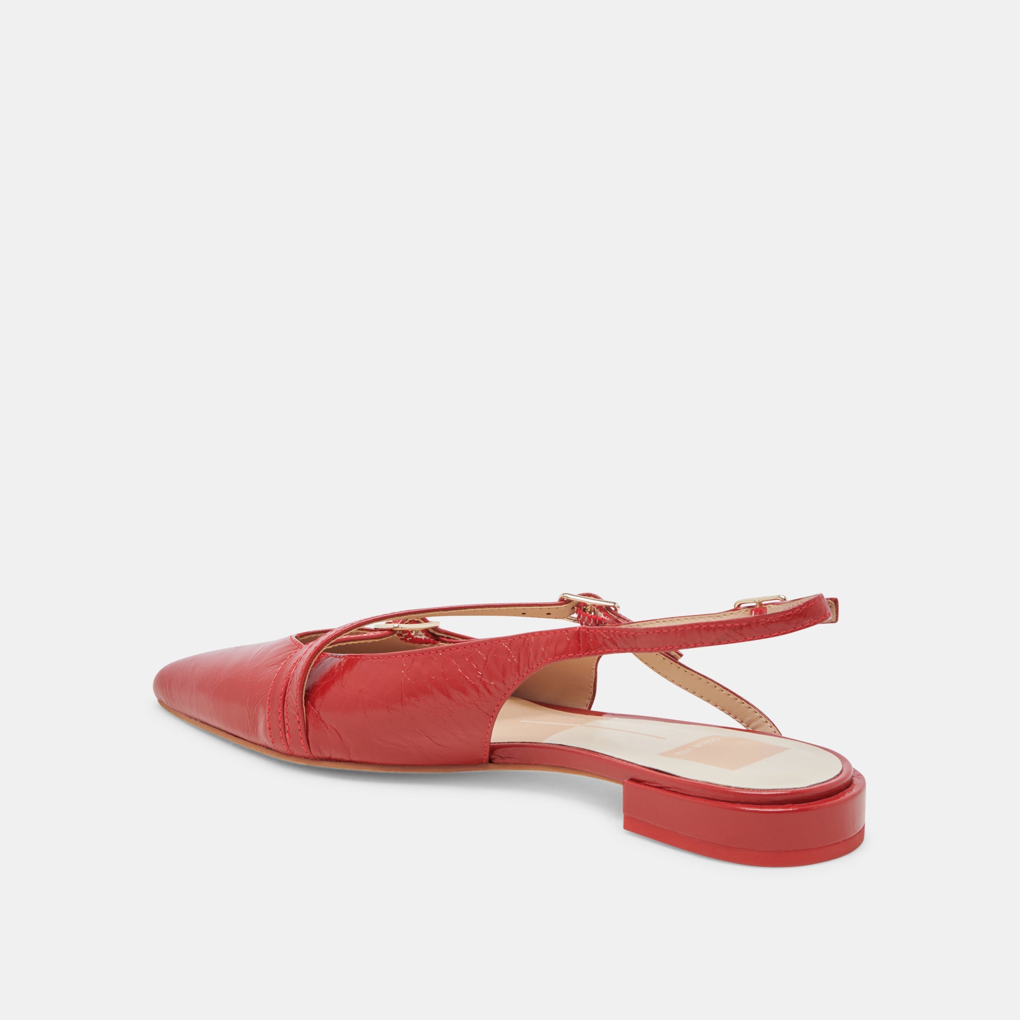 PAMLA Women's Wide Red Crinkle Patent Leather Flats - Comfortable Slip-On Shoes for Work, Office & Casual Wear