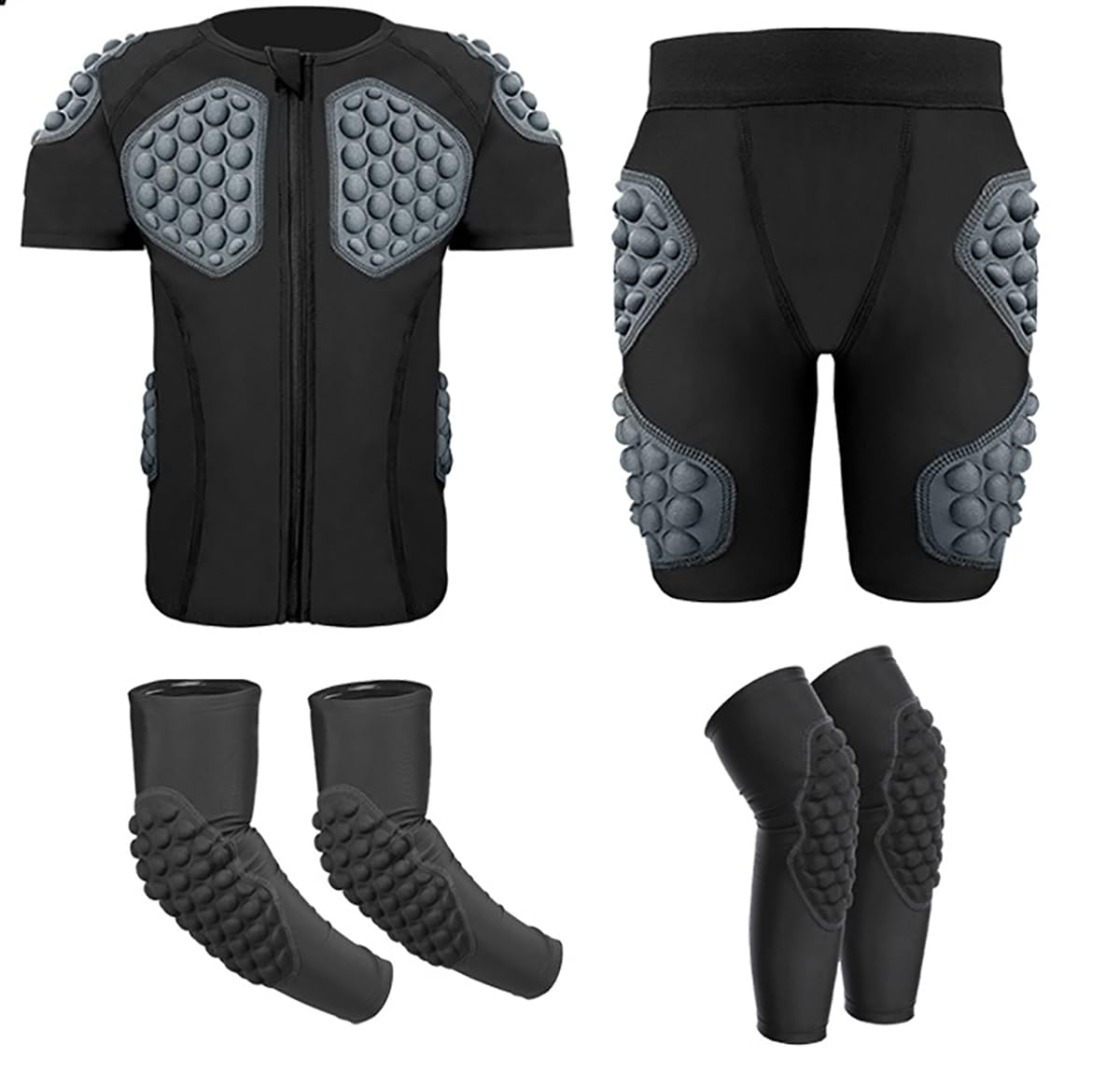 Youth Padded Compression Shirt & Shorts Set - Football Rib Protector for Boys & Girls - Protective Gear for Paintball, Baseball, Rugby, Hockey, Soccer & Skating - Ideal for Sports Training & Game Day Safety