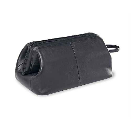 Premium Black Leather Toiletry Case for Travel - Durable & Stylish Organizer for Cosmetics, Toiletries & Shaving Kit - Perfect for Men & Women on the Go