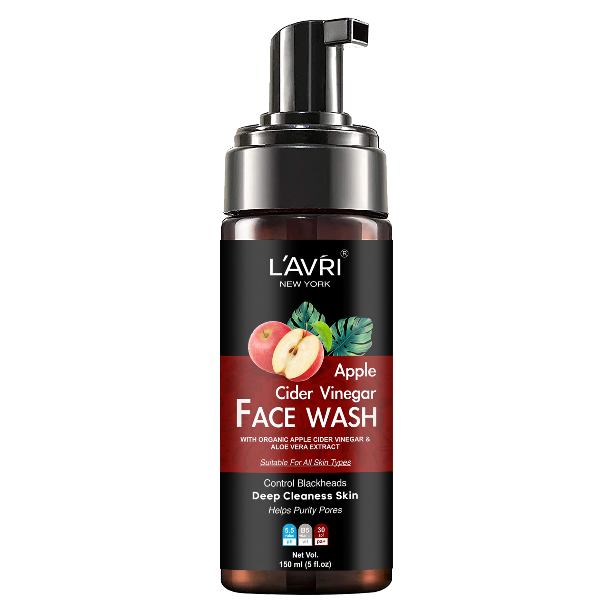 LAVRI Apple Face Wash 150ml - Gentle Cleanser for All Skin Types, Hydrating & Refreshing, Vegan & Cruelty-Free - Perfect for Daily Skincare Routine & Travel