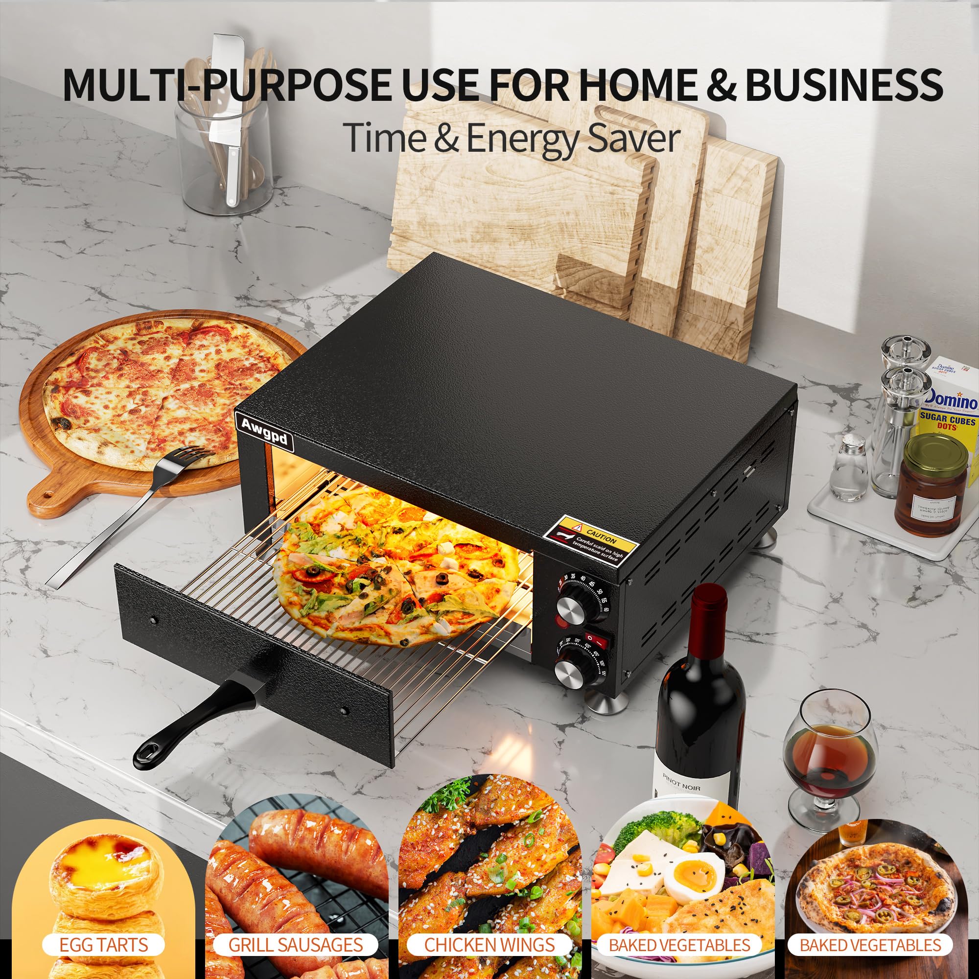 Electric Pizza Oven - Stainless Steel Countertop Pizza Maker with Timer for Home & Commercial Use | Perfect for Indoor Cooking, Restaurants, Parties & Family Gatherings (Black)