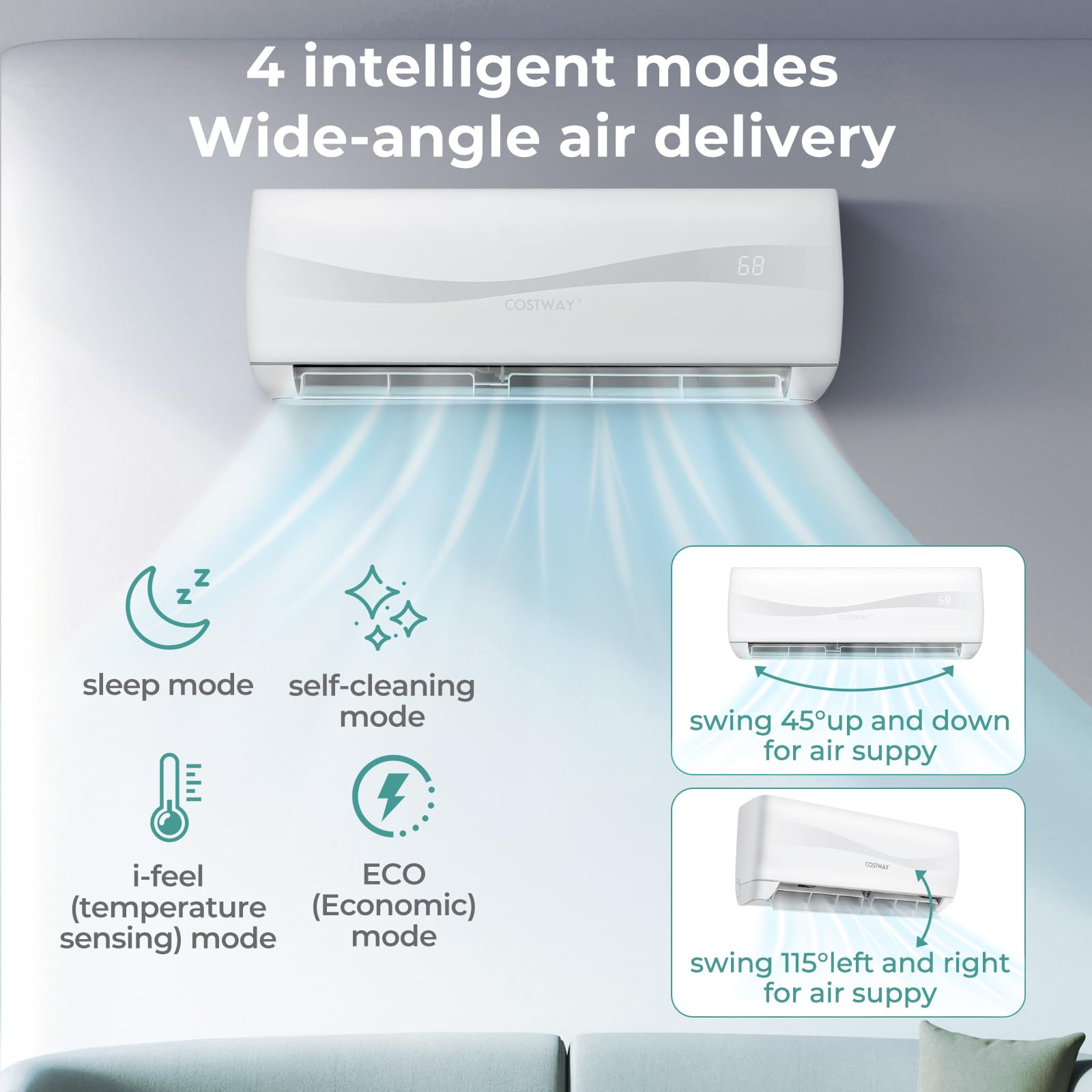 SIMOE 9000BTU Mini Split AC - 208-230V Wall-Mounted Inverter Air Conditioner & Heat Pump System | Energy Efficient 2/3 Ton Ductless HVAC with 17 SEER2 Rating | Perfect for Bedrooms, Living Rooms & Small Offices