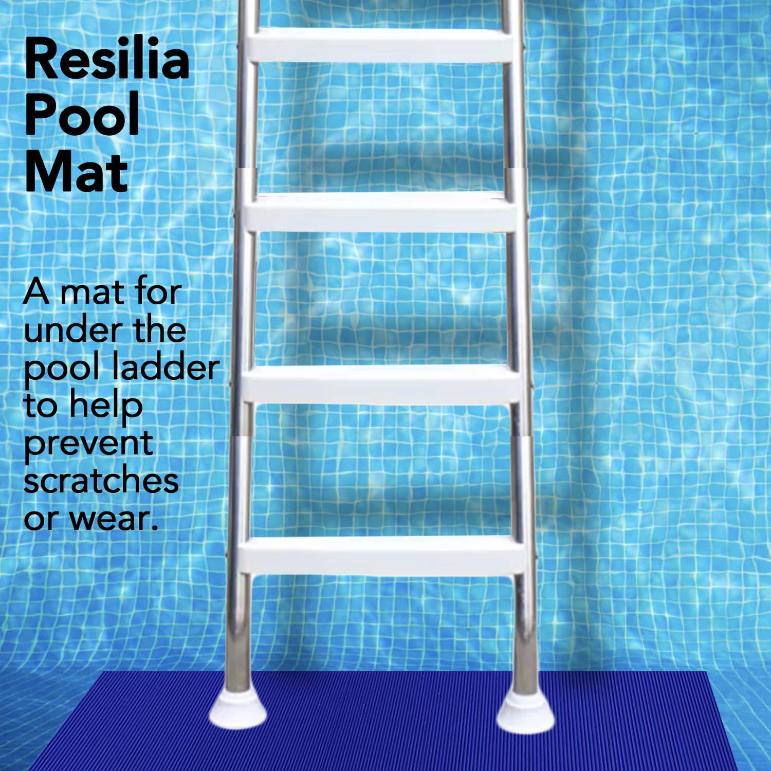 Resilia Non-Slip Swimming Pool Ladder Mat - 36x36 Inch Wide Ribbed Protective Pad for Inground Pools, 0.125