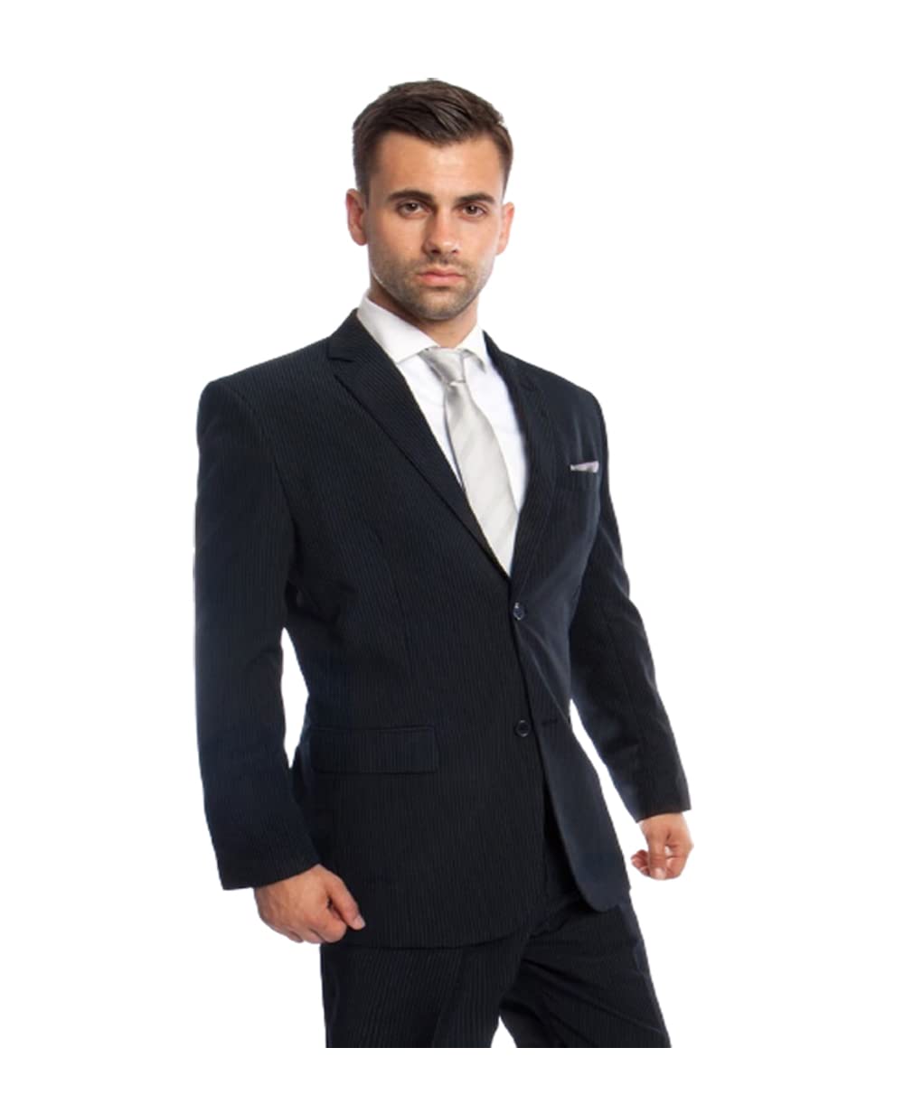 2 Piece Men's Striped Suit Set - Navy Blue Slim Fit Business Formal Wear for Weddings, Interviews & Office Meetings