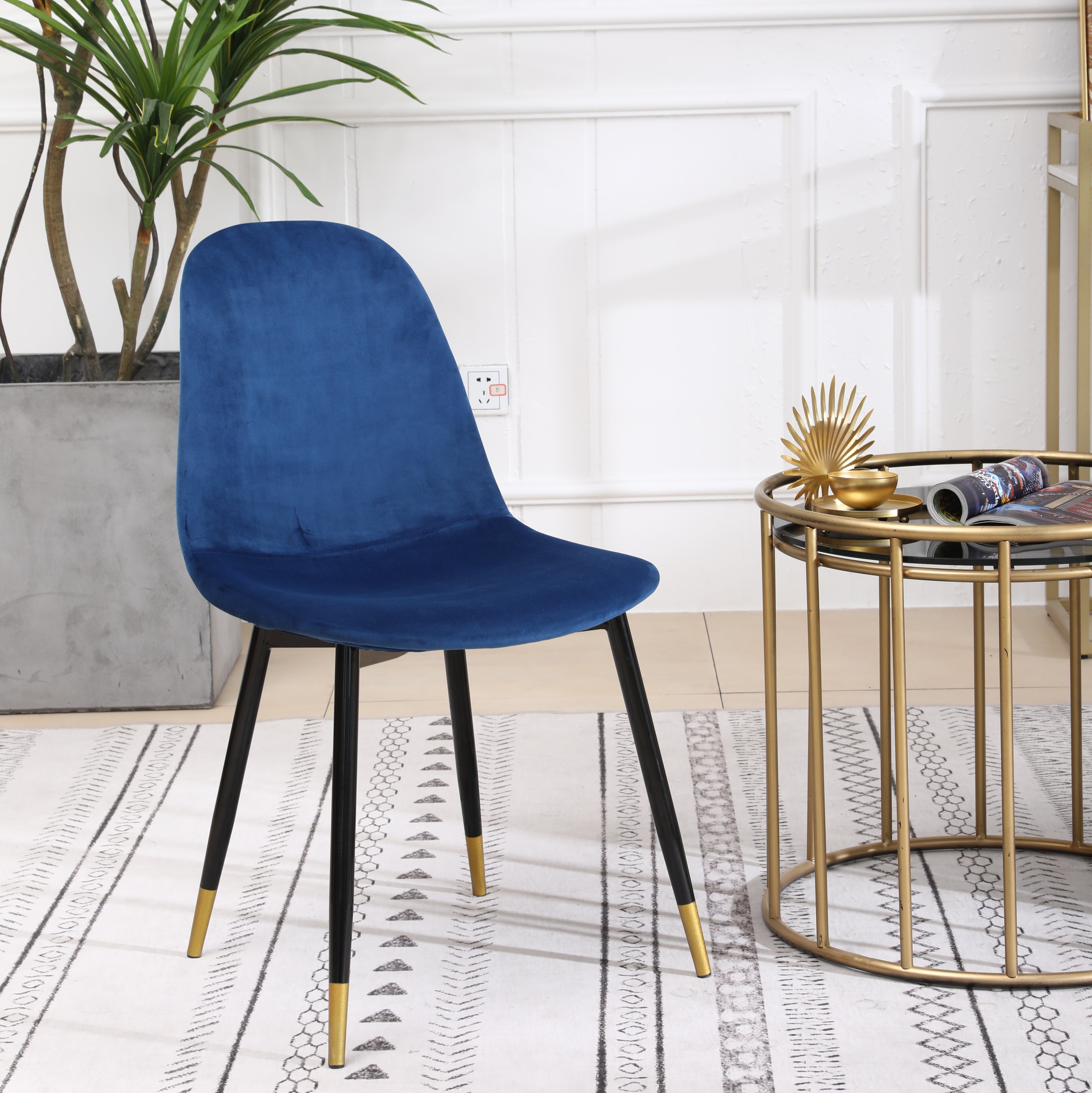Roundhill Furniture Lassan Modern Fabric Dining Chairs - Set of 4 Navy Blue Upholstered Seats for Kitchen, Dining Room & Breakfast Nook - Comfortable Contemporary Home Decor