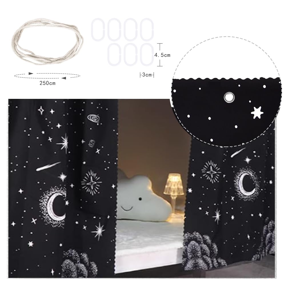 HAOZAIKEJI Blackout Bunk Bed Curtains for College Dorm - Milky Way & Moon Design, Dustproof Loft Bed Canopy with Privacy Shade - Perfect for Bottom Bunk, Dorm Room Decor & Sleep Privacy (Set of 2) | Ideal for Student Dorms, Apartment Lofts & Kids' Bedrooms