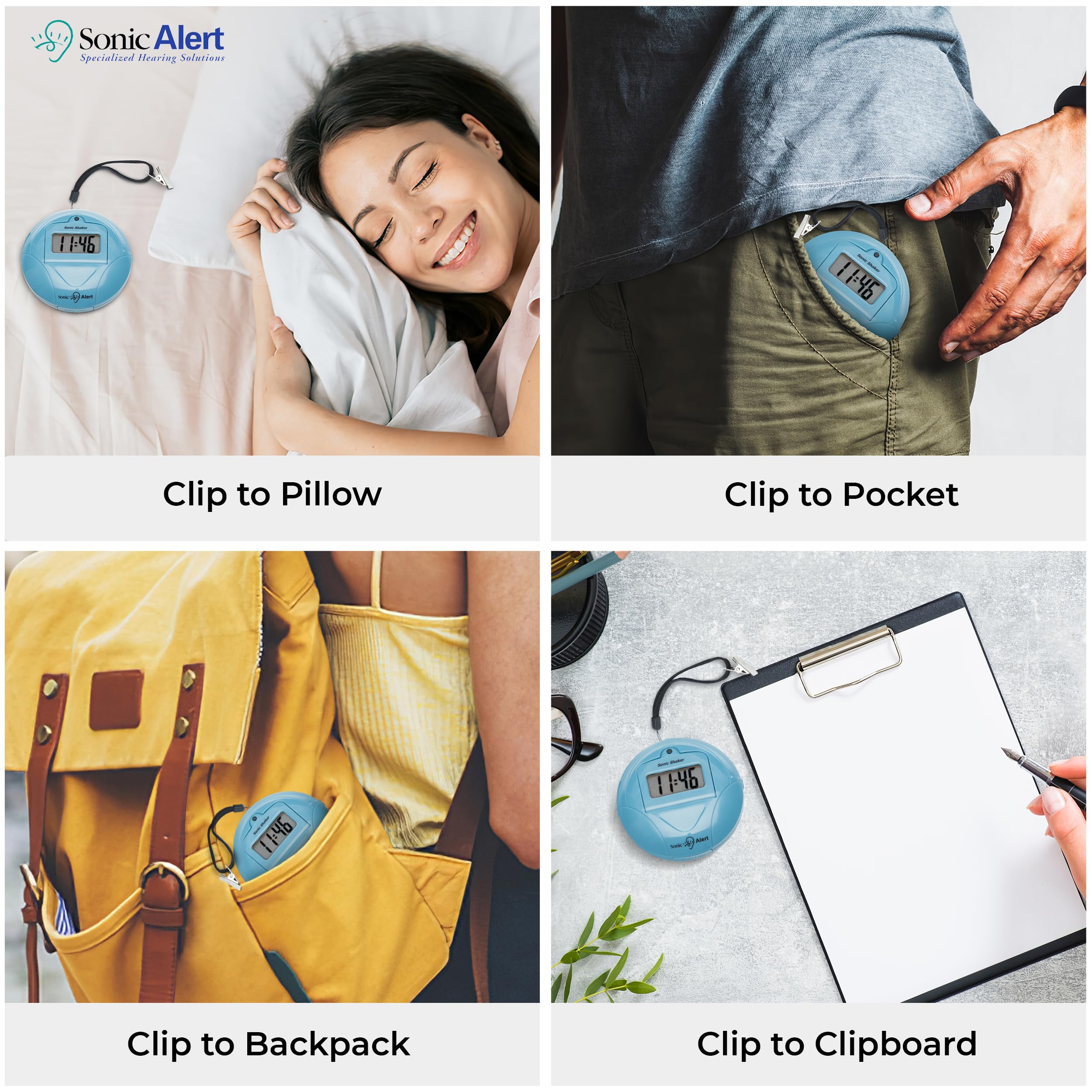 **Sonic Alert Digital Alarm Clock for Heavy Sleepers - Vibrating Travel Alarm Clock with Bed Shaker & Under Pillow Alert - Battery Operated (Jade) - Perfect for Travel, Home & Deep Sleepers**