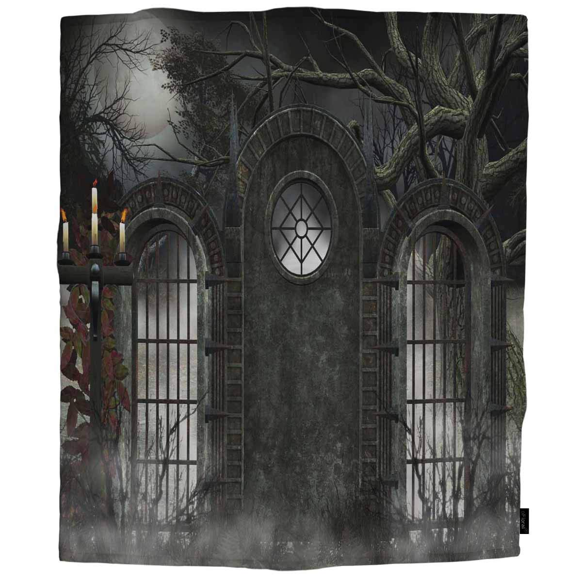 oFloral Gothic Flannel Fleece Blanket - Soft Reversible Throw for Couch & Bed (50x60 Inches) | Haunted House Design, Warm Cozy Fuzzy Blanket for Halloween Decor, Horror Movie Nights & Gothic Home Decor