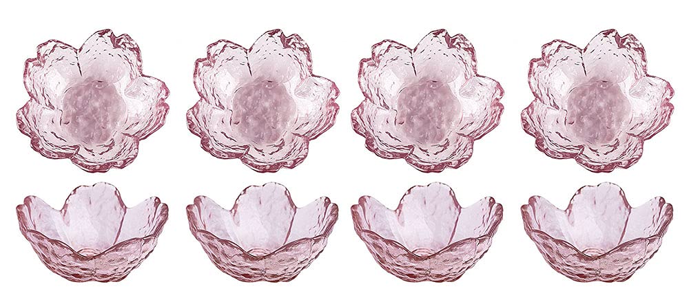 8-Piece Glass Sakura-Shaped Seasoning Dishes - Small Dipping Bowls & Appetizer Plates Set for Sushi, Soy Sauce, Snacks - Perfect for Japanese Dining, Party Serving & Home Kitchen Decor
