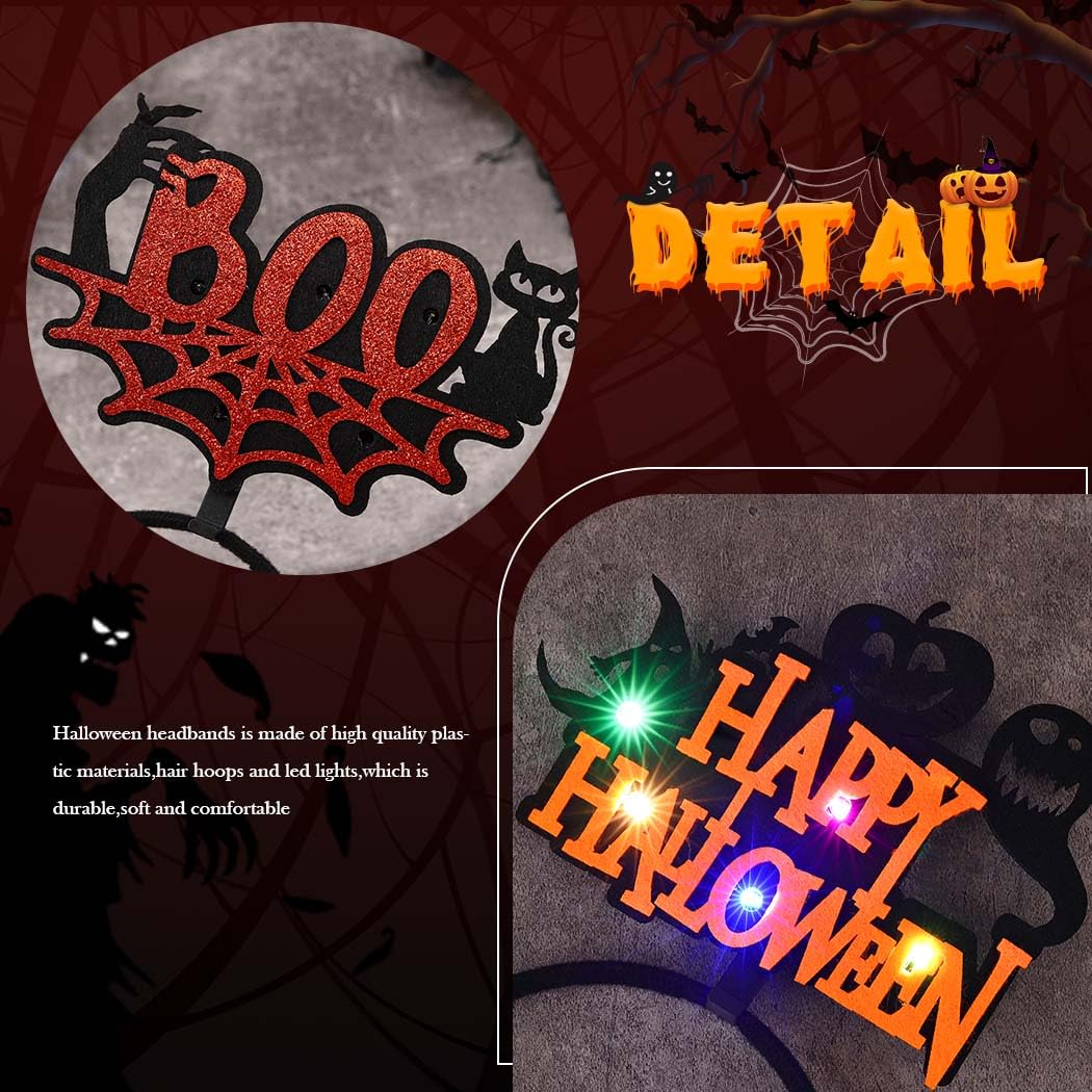 Glow in the Dark Halloween Headbands - LED Light Up Pumpkin & Spider Web Hair Accessories for Women & Girls | Costume Party, Trick or Treat, Cosplay, Rave & Nighttime Events