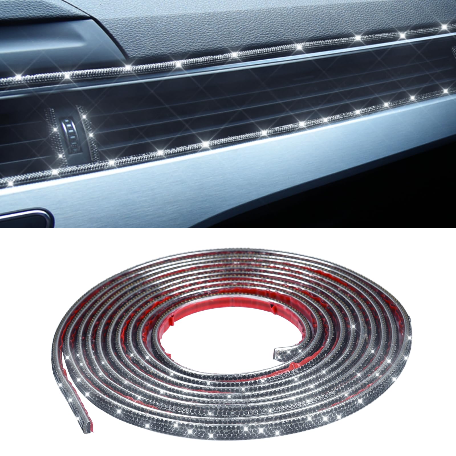 10Ft Self-Adhesive Bling Car Trim - Rhinestone Car Accessories for Women | Interior & Exterior Car Decorations (Black) | Perfect for Dashboard, Door Panels & Cup Holder Decoration