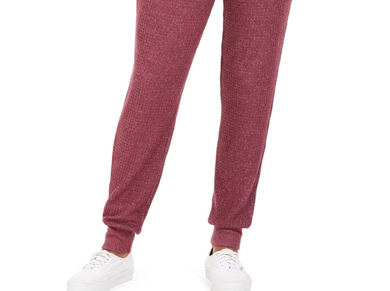 Juniors' Cozy Waffle Jogger Pants for Women - Soft Fleece Lounge Pants, Elastic Waist, XS, Ethereal Plum - Perfect for Yoga, Lounging & Winter Comfort