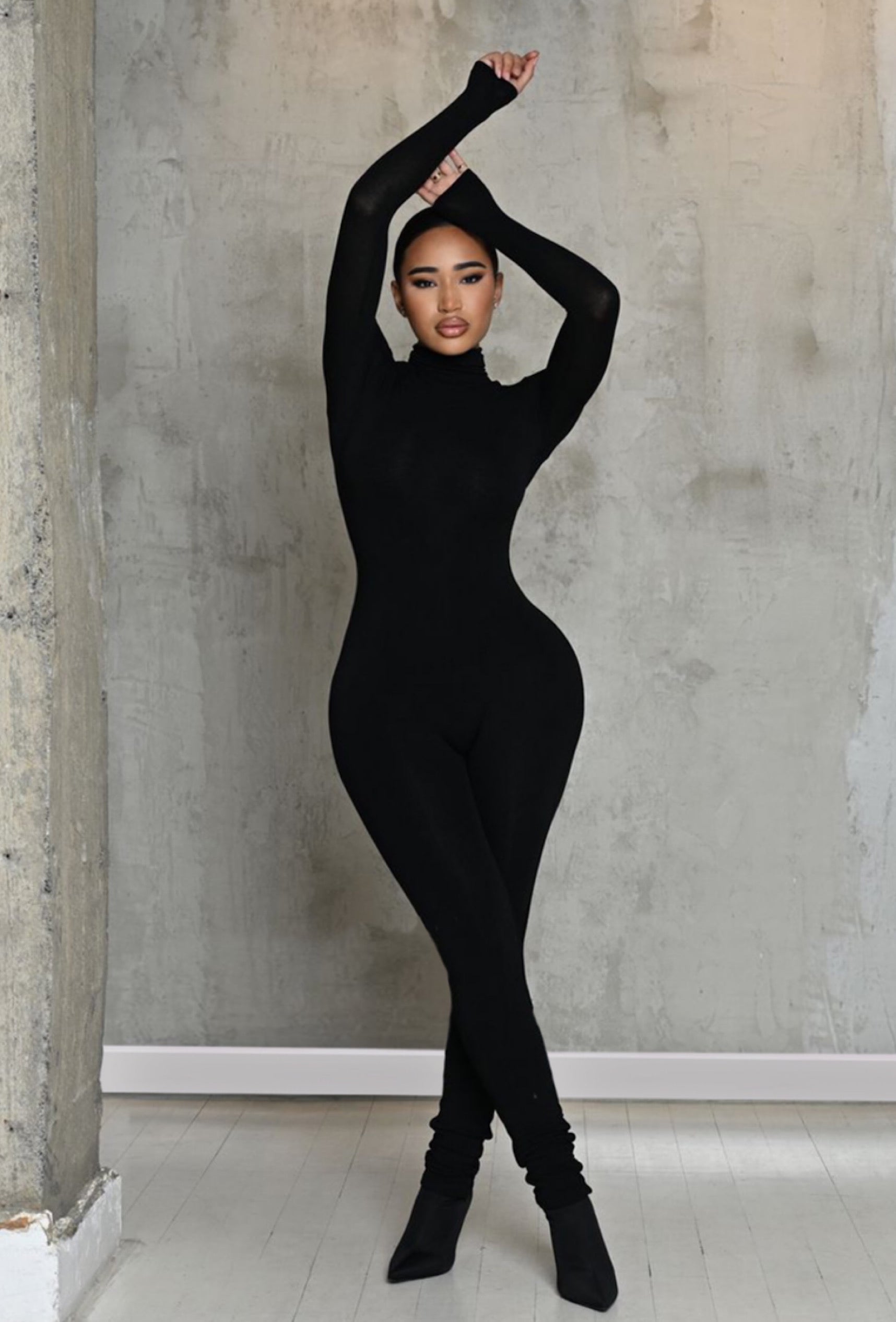 Matte Basix Sculpted Turtle Neck Jumpsuit for Women - Slim Fit Black Bodysuit | Perfect for Office Wear, Night Out & Formal Events