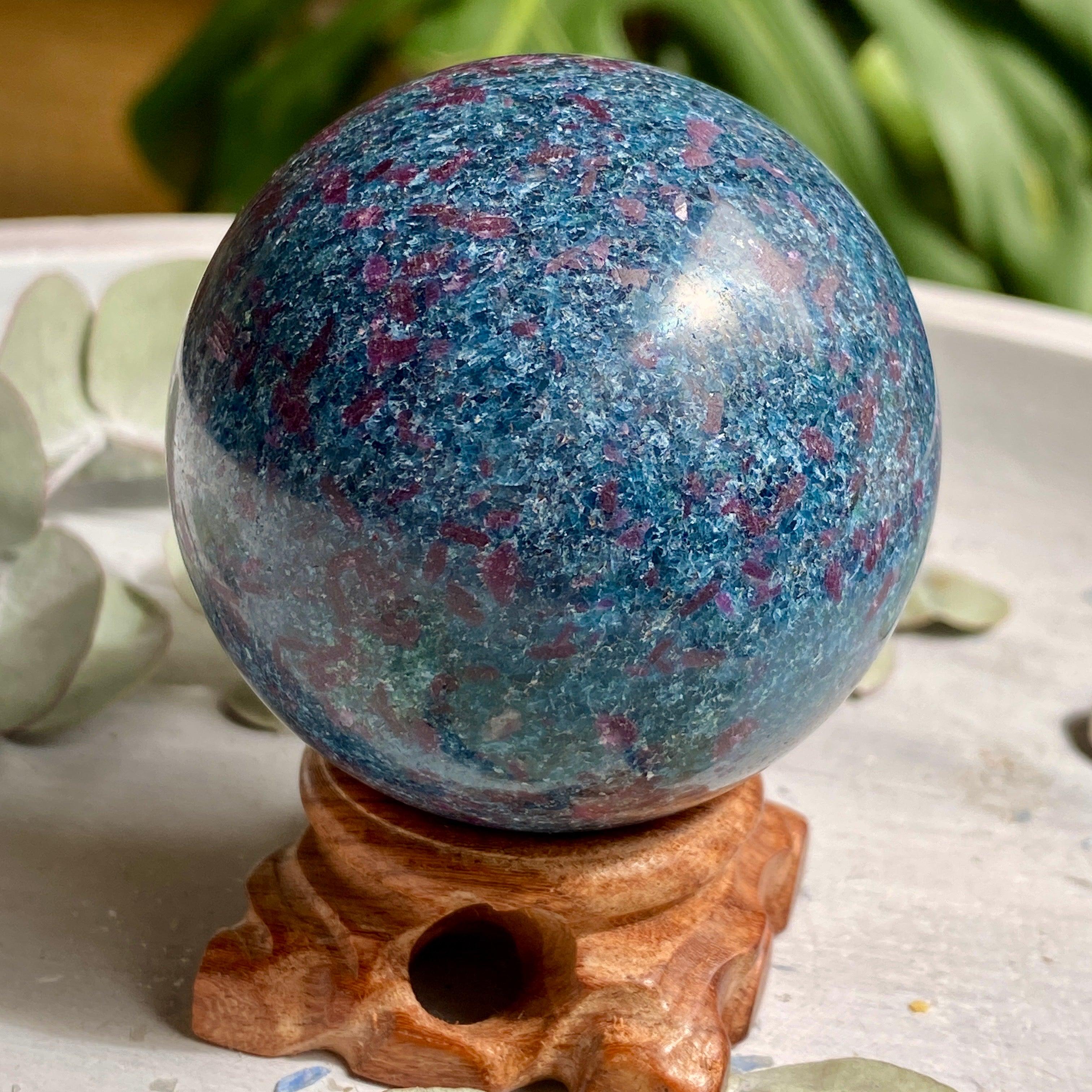 Natural Ruby in Kyanite Sphere - Healing Crystal Ball for Meditation, Reiki & Home Decor (RKS-01) | Perfect for Spiritual Healing, Energy Work & Gift Giving