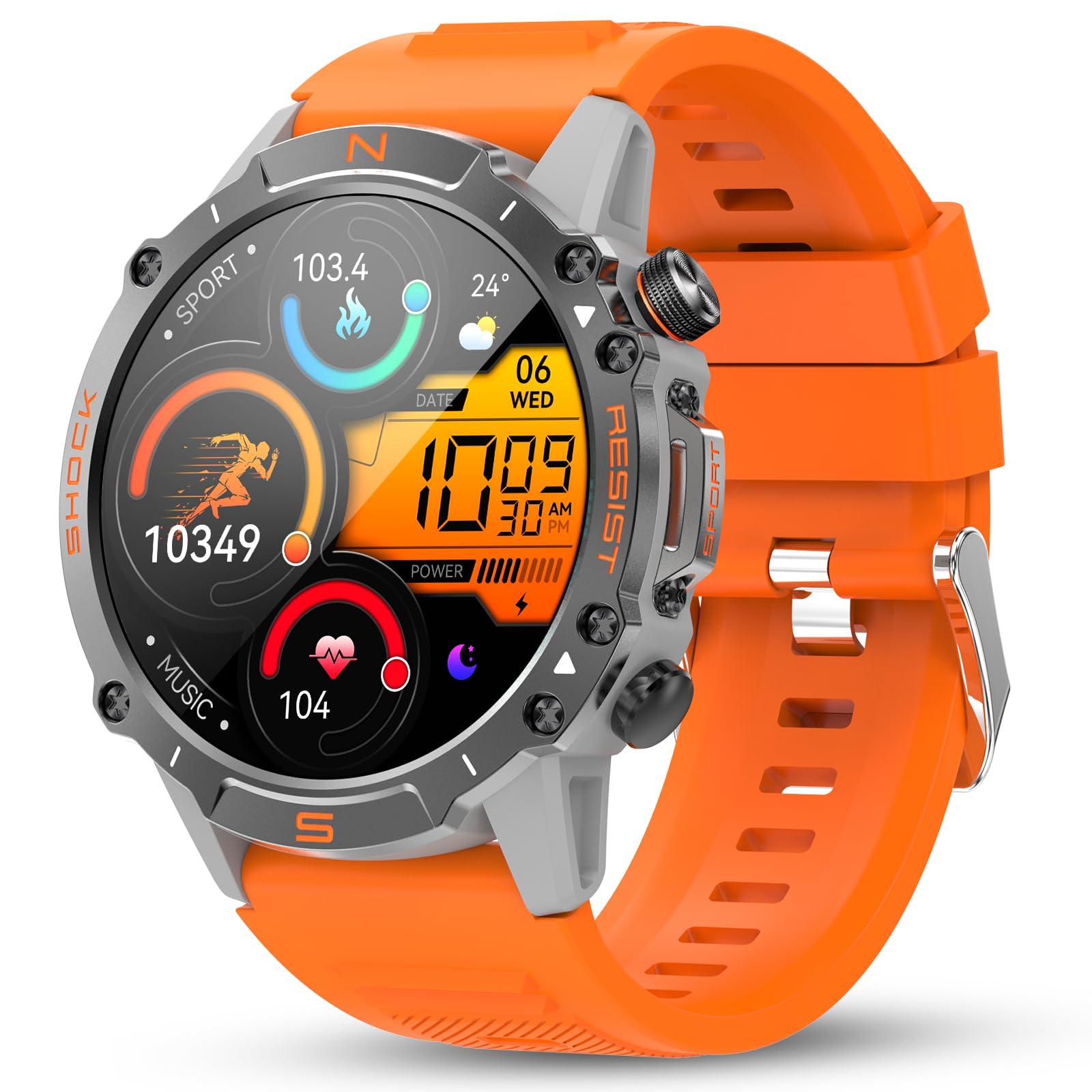 WalkerFit Smart Watch for Men - 60 Days Battery Life, Waterproof Military Fitness Tracker with 1.43