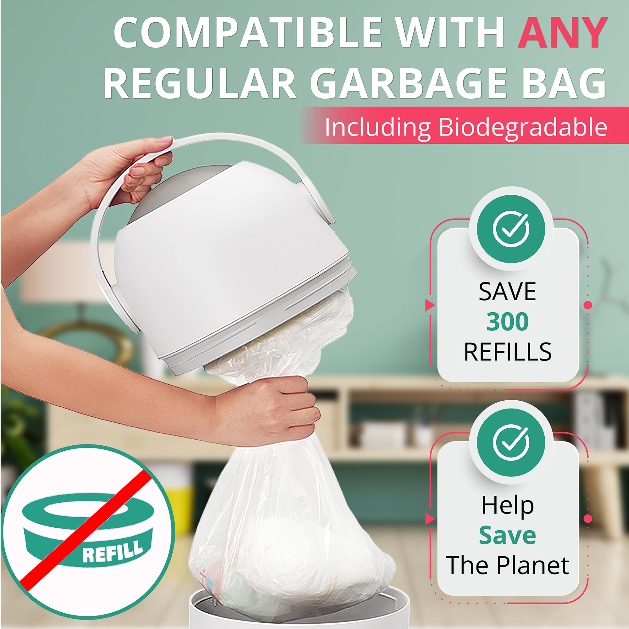 Magic Baby Diaper Pail with Patented Odor-Lock Technology - Hands-Free Step Lever, Fits Any Trash Bags, Includes 1 Roll Refill (Grass Green) - Perfect for Nursery, Daycare & Baby Changing Stations