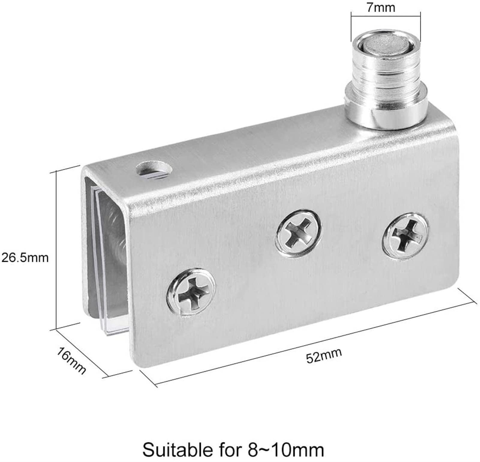 Stainless Steel Adjustable Glass Door Hinges - 8-10mm Thickness for Internal Doors, Kitchen Cabinets, Wardrobes & Cupboards - 52x16x26mm Pivot Hinge Clamp (1 Pair) - Perfect for Modern Home, Office & Commercial Spaces