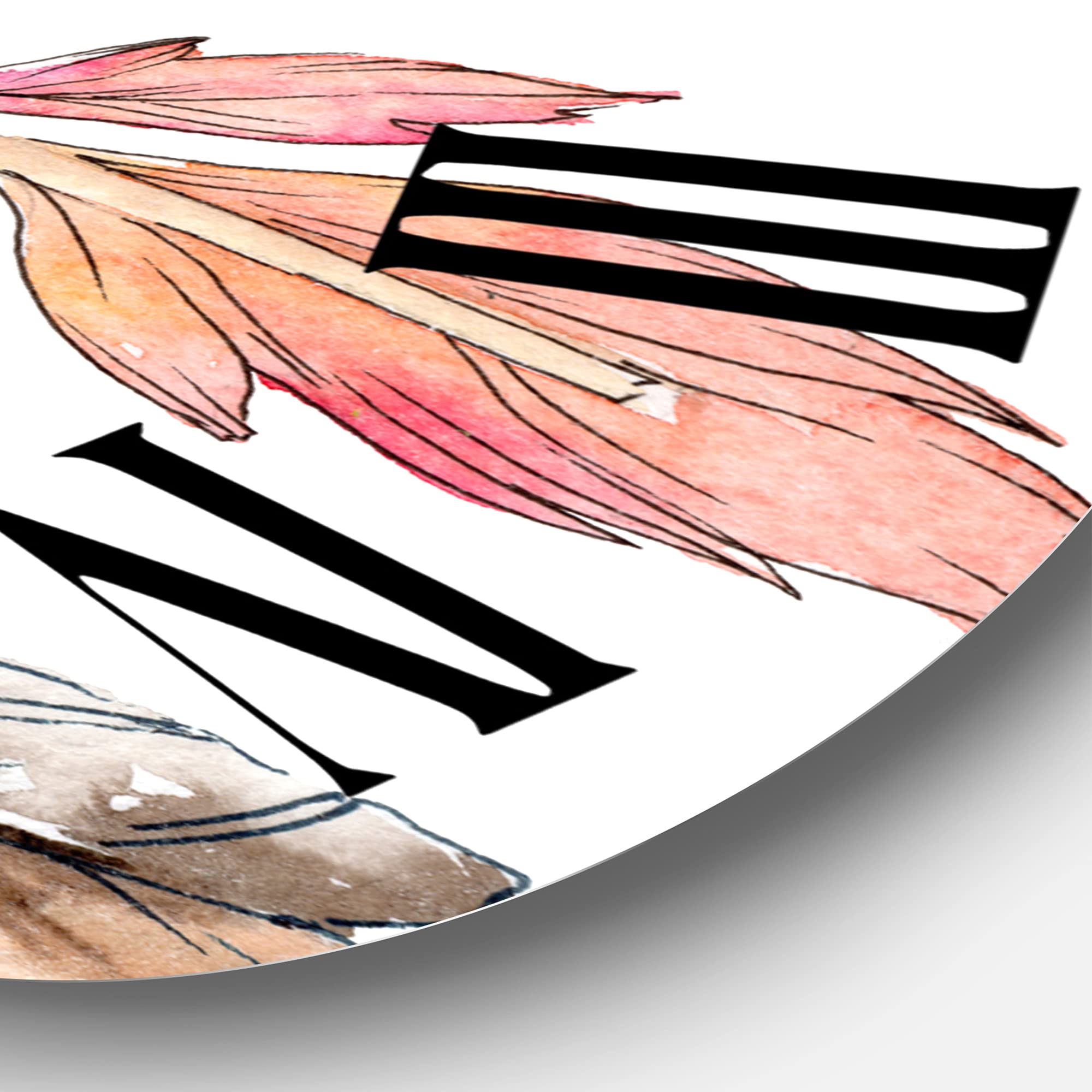 Bohemian Eclectic Wall Clock - Pink Bird Feather Design, Large Animal-Themed Clock for Kitchen, Living Room & Bedroom Decor | Unique Home & Office Wall Art