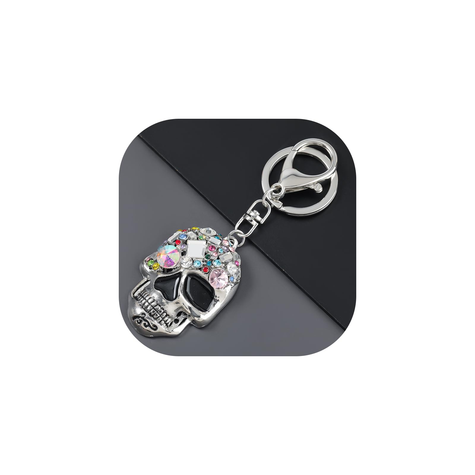 Gothic Skull Keychain with Rhinestones - Punk Style Diamond Crystal Keyring for Men & Women - Perfect for Car Keys, Backpacks, and Gothic Fashion Accessories