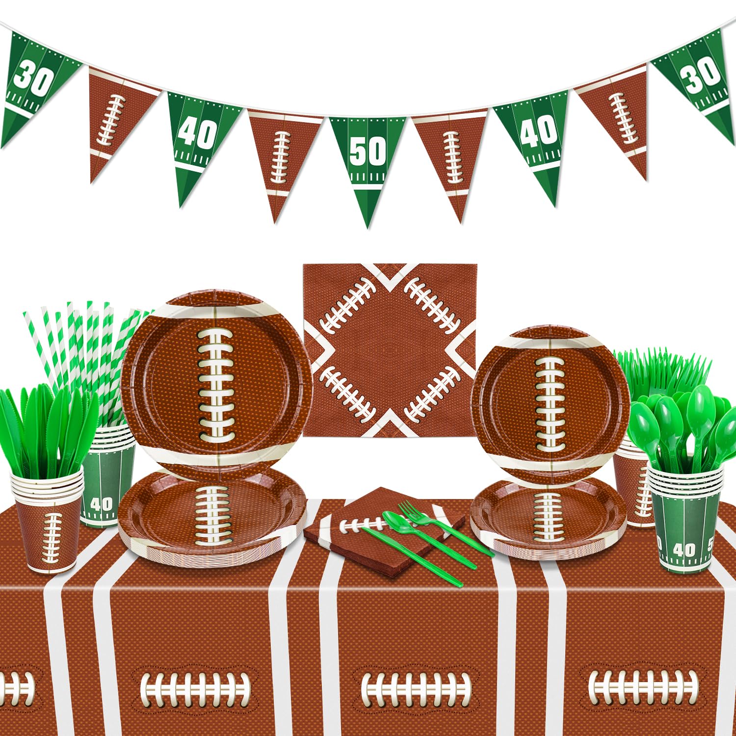 Football Party Supplies Set - 20-Piece Dinner Plates, Dessert Plates, Cups, Napkins, Tablecloth, Straws & Banner for Game Day Decorations | Perfect for Football Themed Birthday Parties, Tailgates & Sports Events