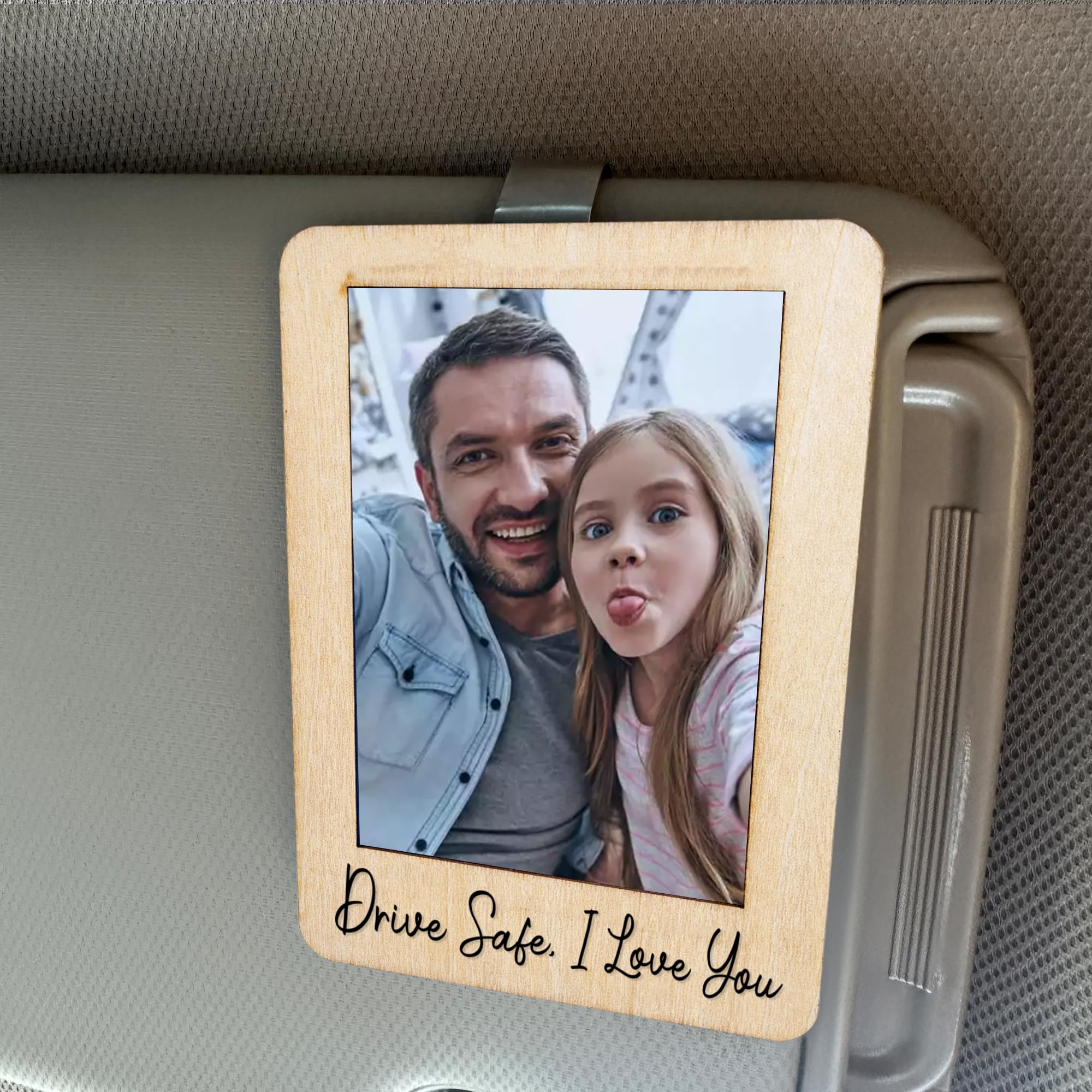 Car Visor Picture Frame - Drive Safe I Love You Visor Clip & Car Photo Holder - Perfect Gift for Dad - Use While Driving to Display Family Photos Safely
