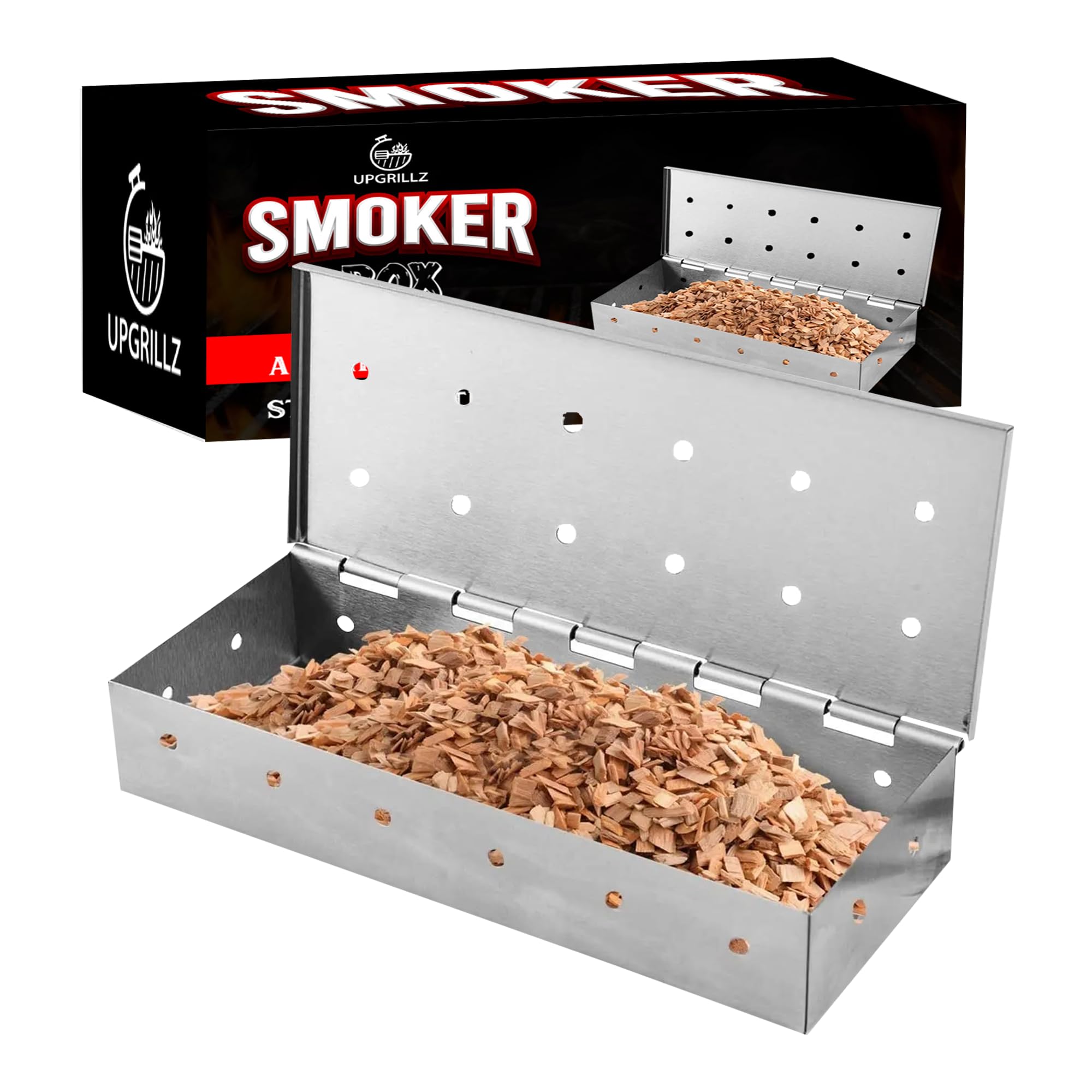 Stainless Steel BBQ Smoker Box for Gas & Charcoal Grills - Heavy Duty Wood Chip Smoker Box with 5pcs Aluminum Foil for Extra Smoke - Perfect for Backyard BBQ, Camping & Outdoor Cooking - Enhances Flavor with Rich Smoky Taste