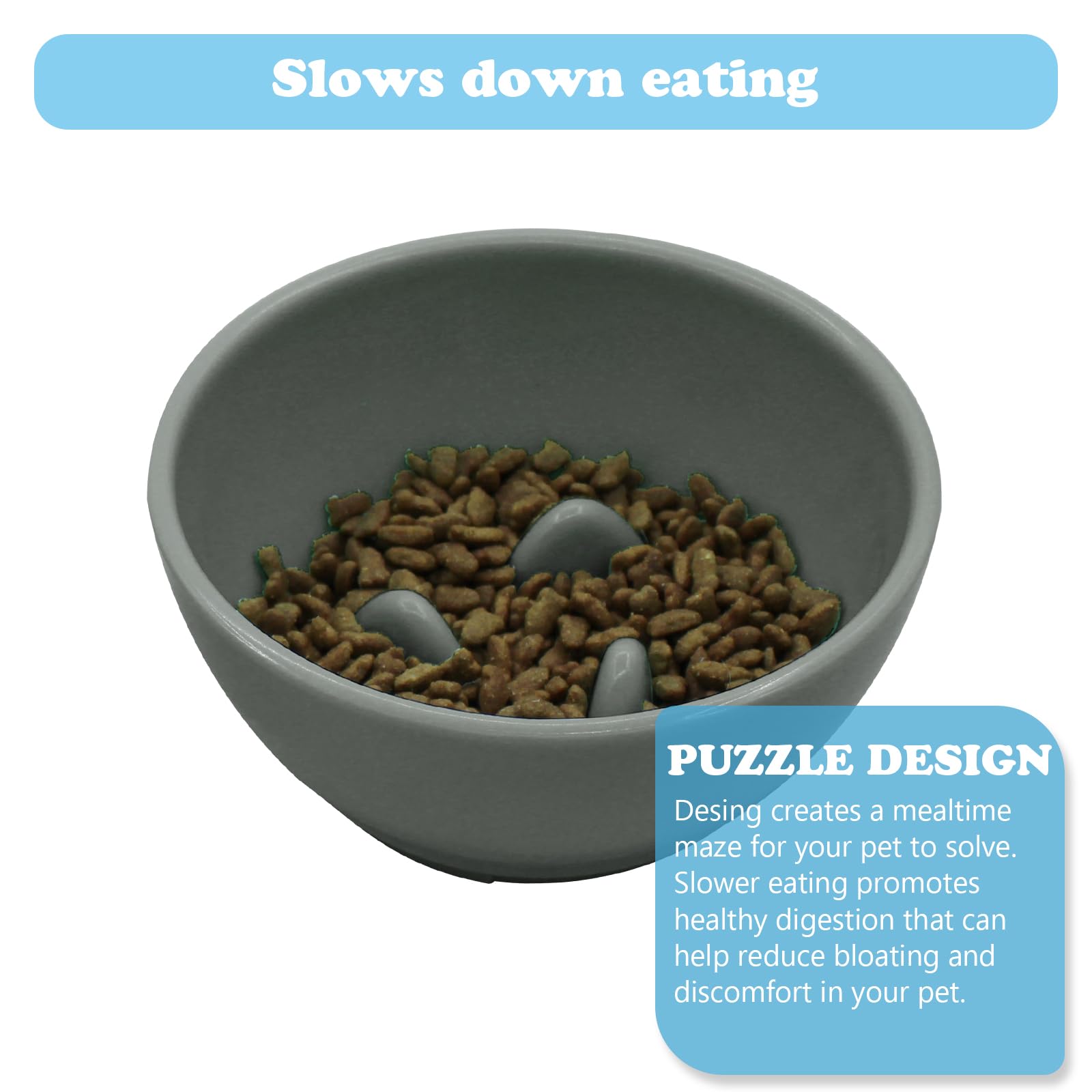 2 in 1 Elevated Cat Bowl with Slow Feeder - Anti Vomiting Detachable Pet Food & Water Dish - Raised Cat Feeder for Indoor Cats (Grey) - Perfect for Digestion & Mess-Free Feeding