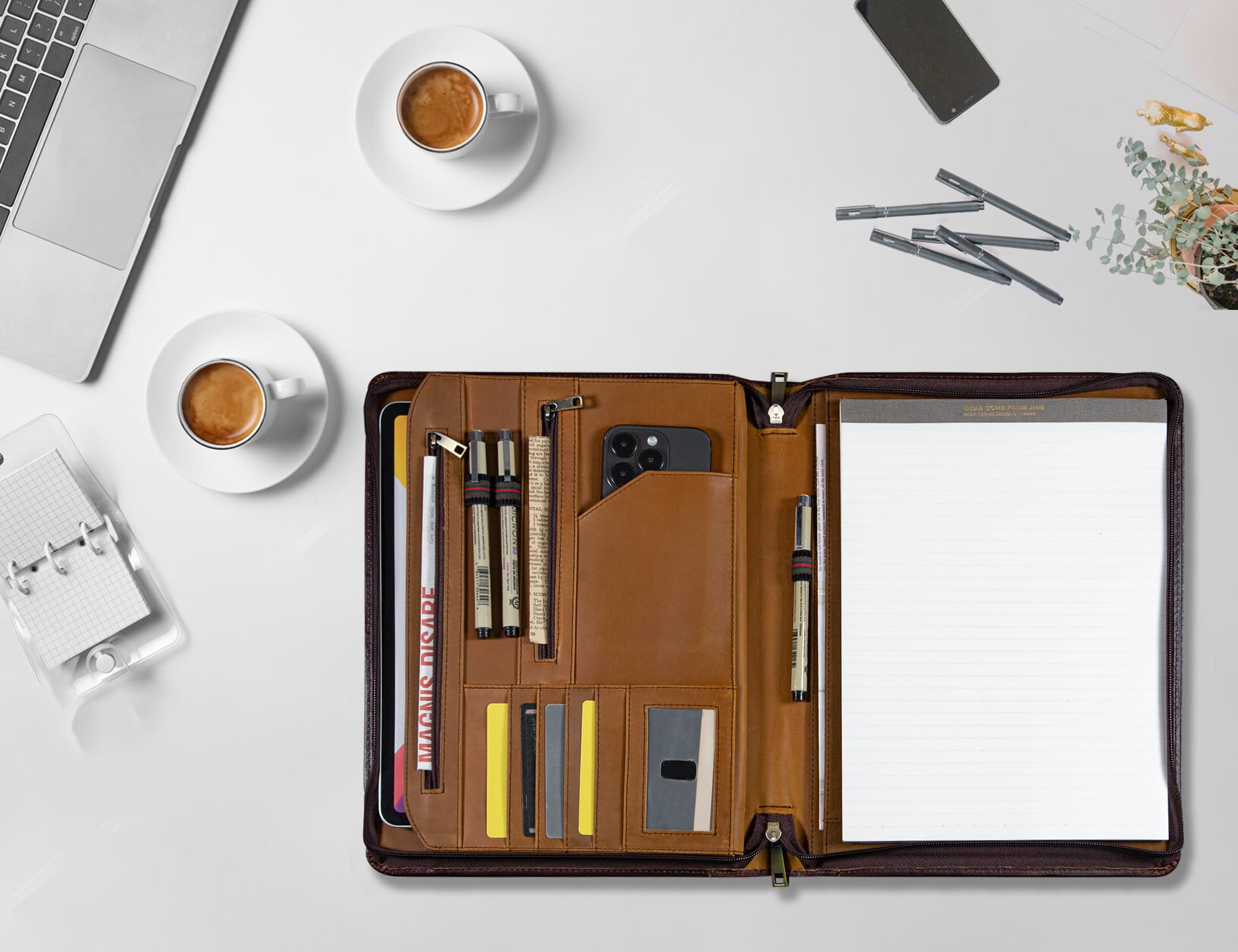Premium Leather Business Portfolio - Professional Zippered Folio Folder for Resume & Legal Pad | A4 Notebook Organizer | Oil Wax Finish | Ideal Office Gift for Men & Business Professionals | Perfect for Job Interviews, Client Meetings & Corporate Events