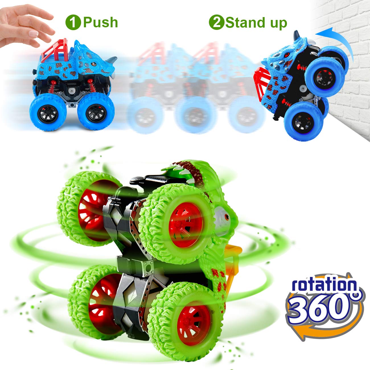Dinosaur Toys for Kids Ages 2-6 - Push and Go Monster Truck Toy Cars with Dinosaurs for Toddler Boys - Best Christmas Birthday Gift for 2 3 4 5 Year Old Boys - Perfect for Pretend Play, Preschool Learning & Outdoor Adventures