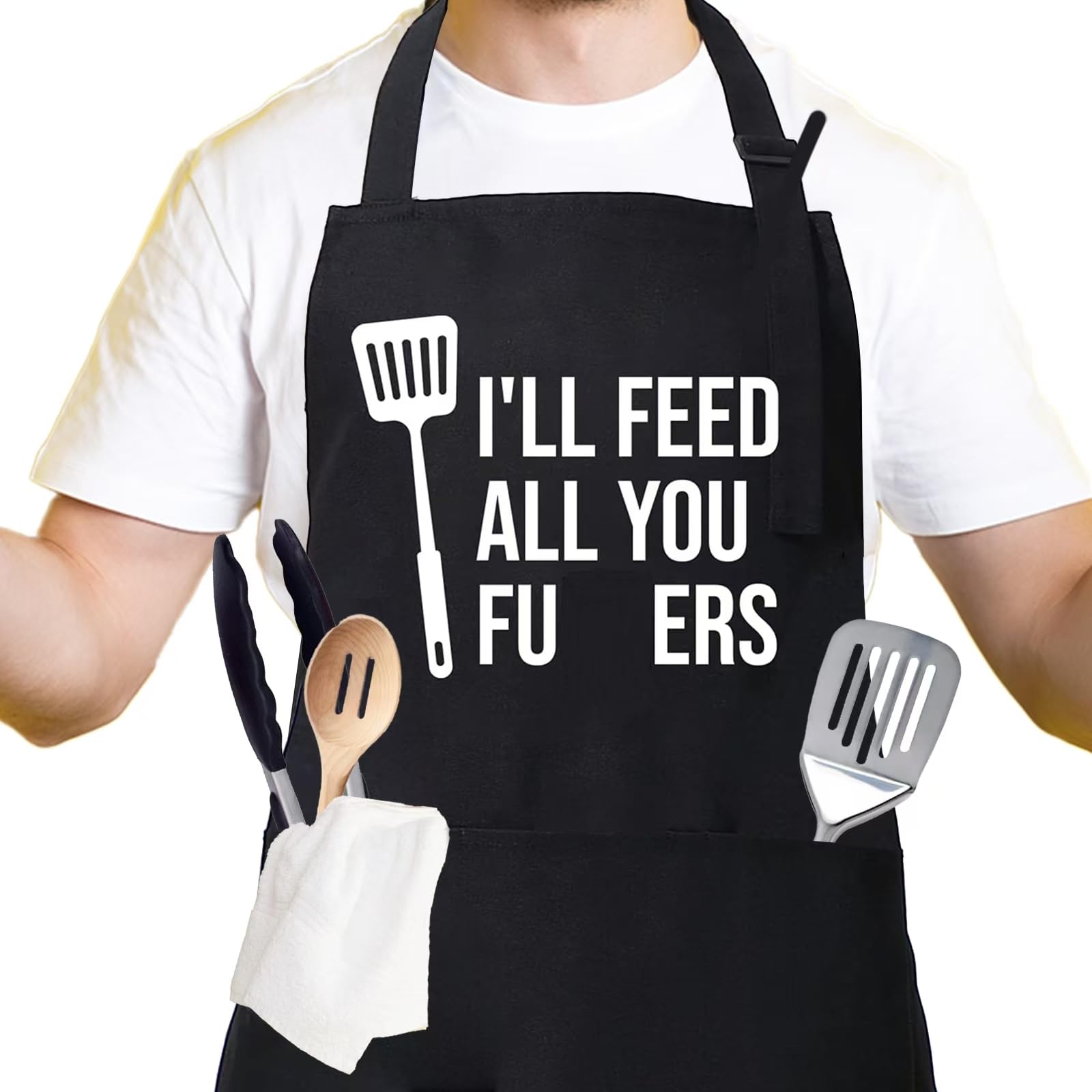 Funny Apron for Men & Women with 3 Pockets - Perfect Dad Gift, Husband Present for Christmas, Thanksgiving & Birthday - Durable Cooking, Grilling & BBQ Chef Apron - Great for Kitchen, Outdoor BBQ & Holiday Gifting