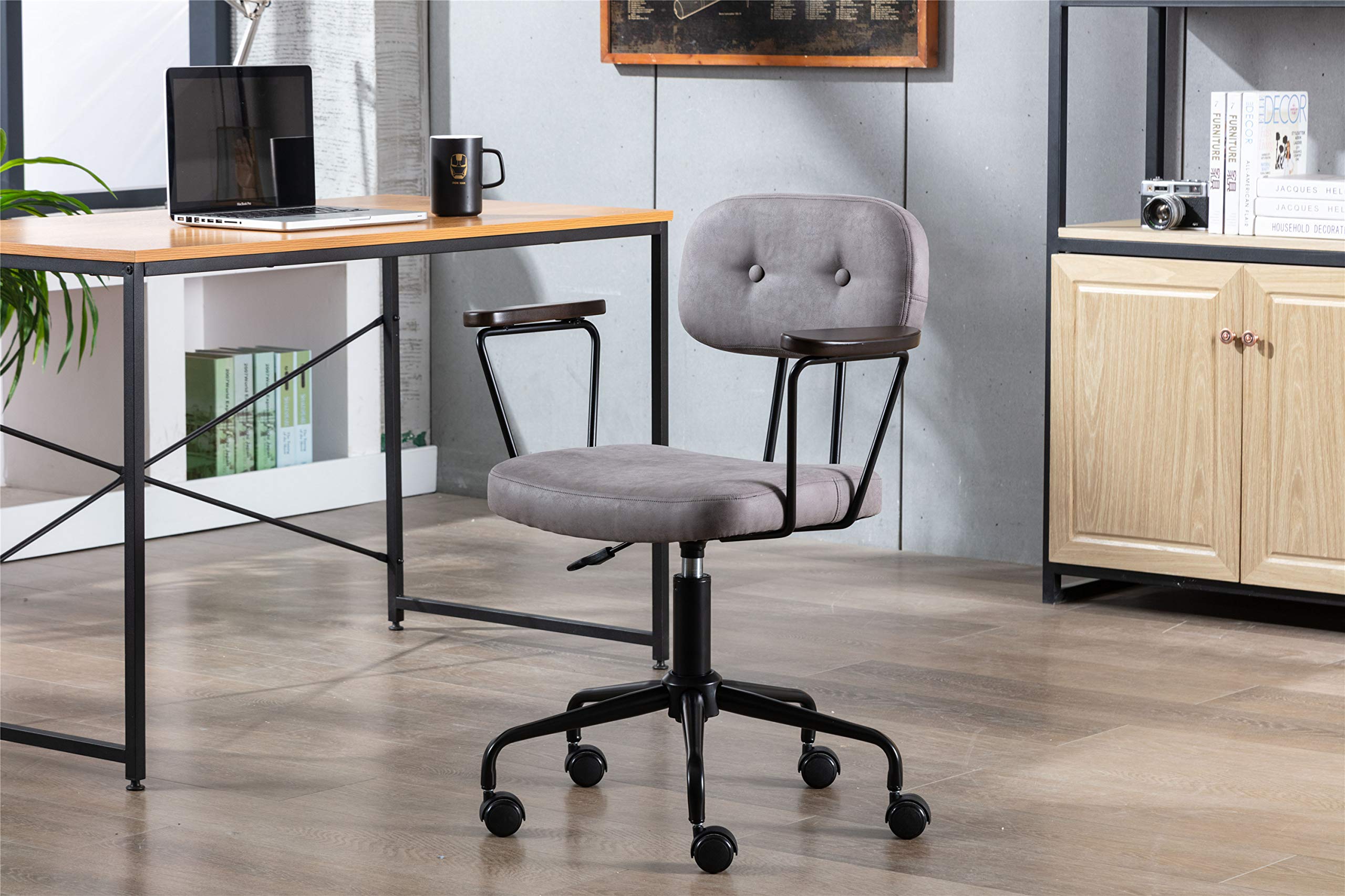 Ergonomic Adjustable Height Swivel Office Chair - Modern Small Task Chair for Home Office, Living Room & Bedroom - Grey - Perfect for Work, Study & Relaxation