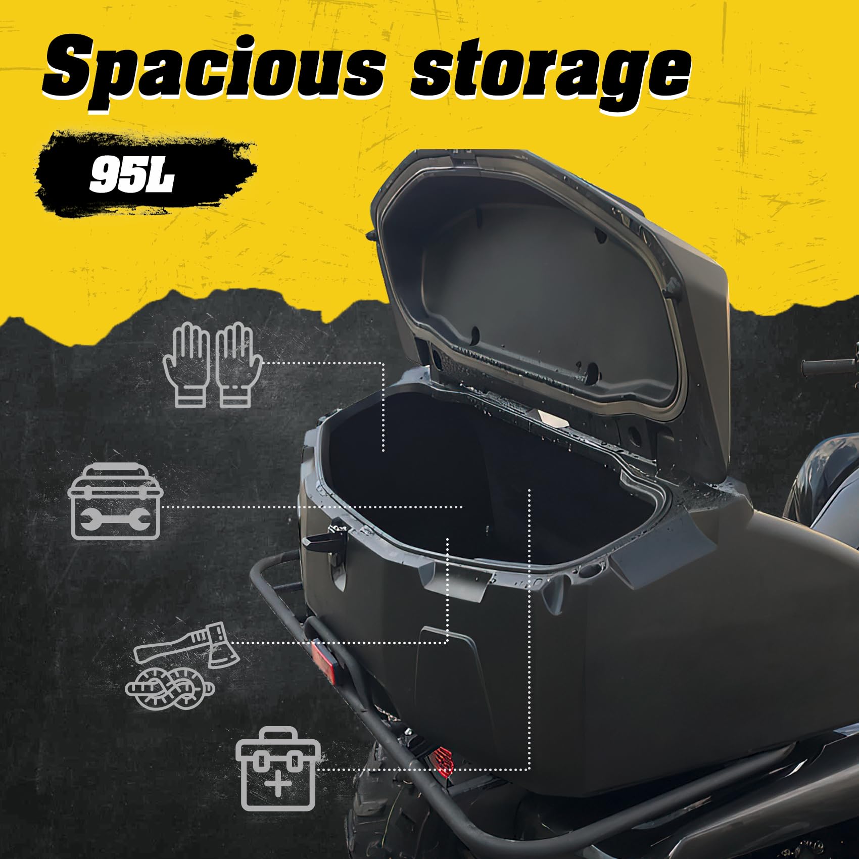 TCMT 95L Rear Seat Rack Trunk Cargo Storage Box for ATV - Black Waterproof Luggage Carrier | Perfect for Outdoor Adventures, Camping & Off-Road Travel