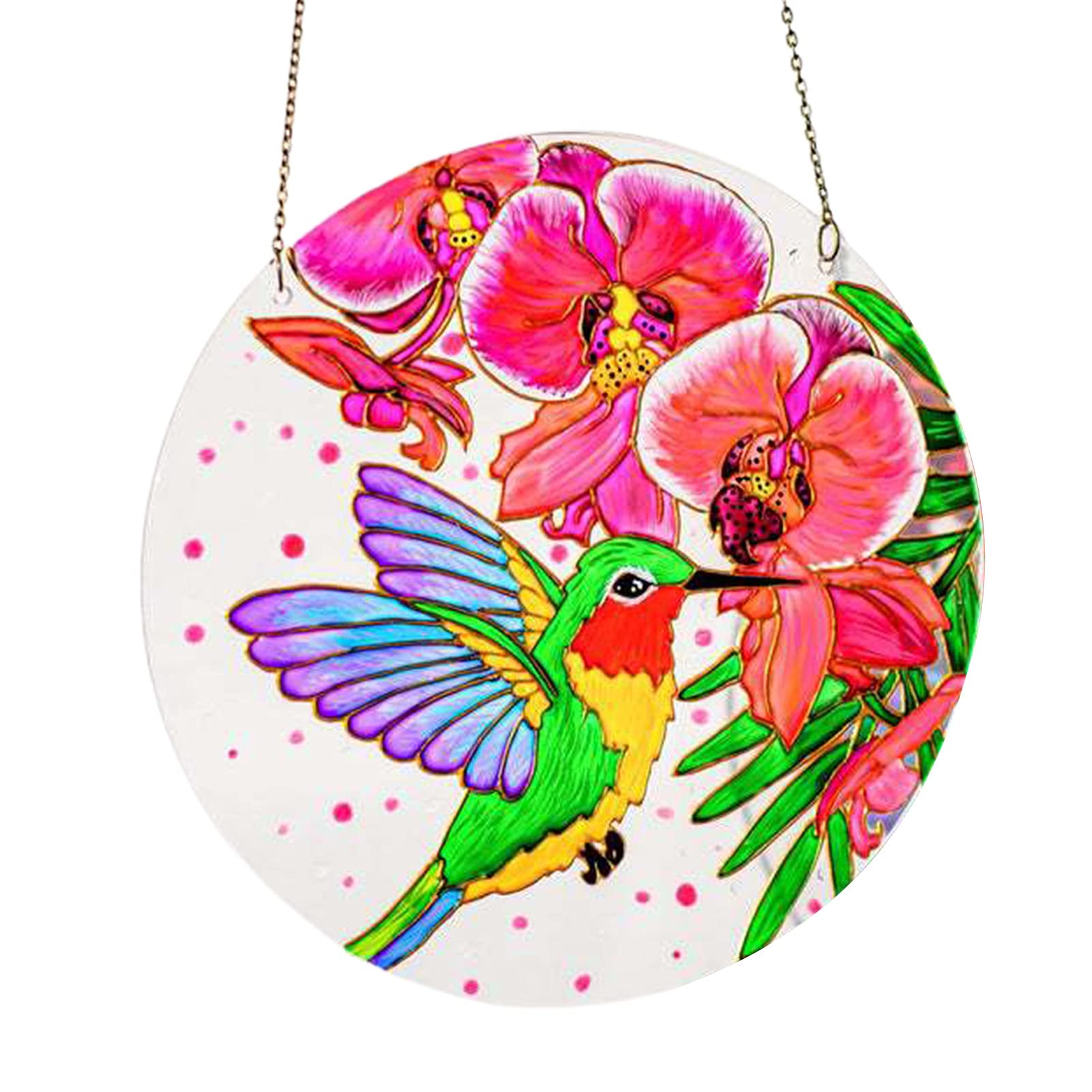 Vibrant Hummingbird Flower Stained Glass Suncatcher Wall Art - Rust-Resistant Acrylic Window Hanging Decor for Farmhouse, Home Office, Bedroom & Outdoor Spaces - Perfect for Natural Light Display & Boho Home Decor