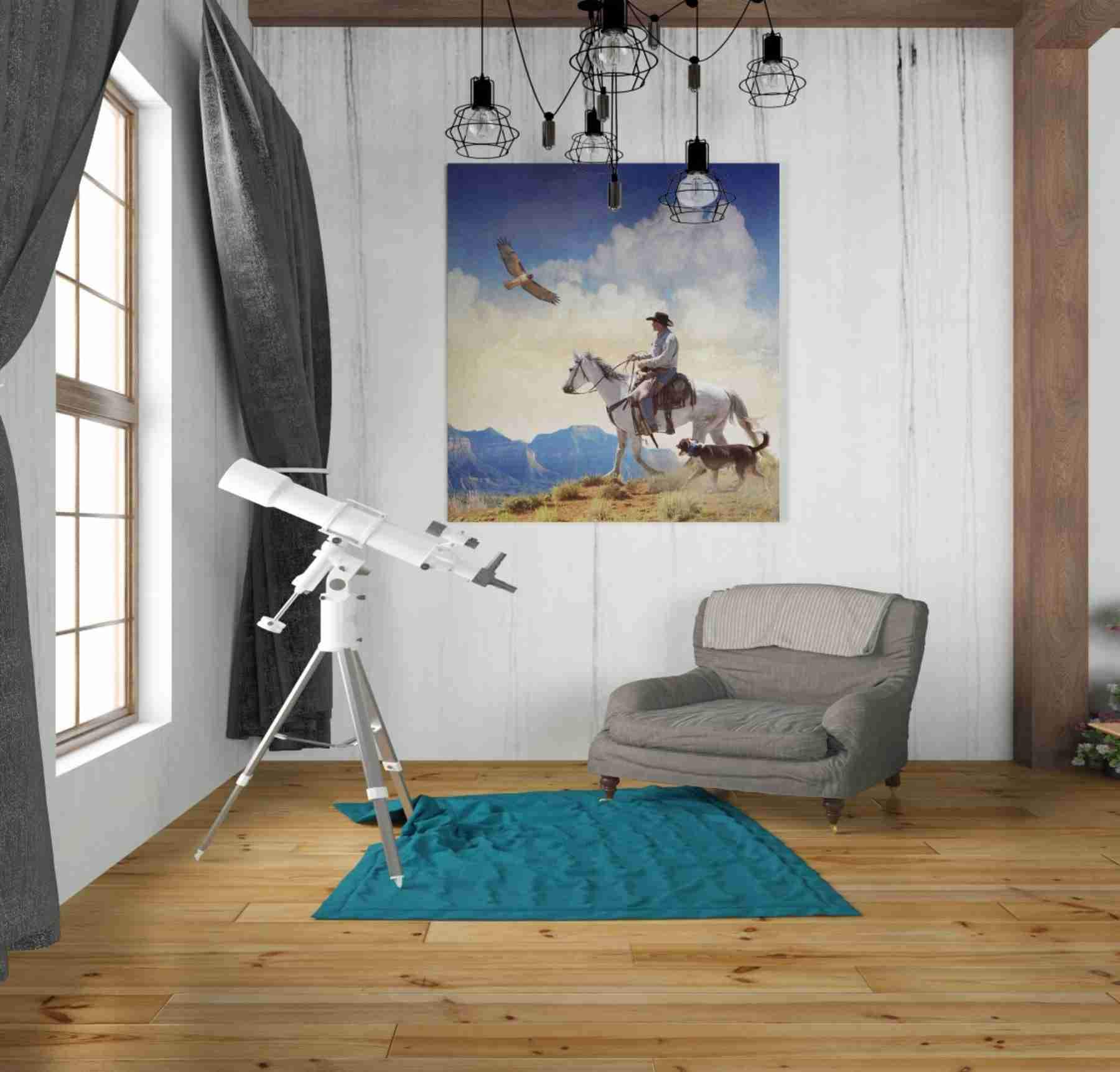Chris Vest 'Cowboy with Dog and Hawk' Western Canvas Wall Art Print - 26x30 Inches - Ranch & Cabin Decor - Perfect for Living Room, Bedroom, or Office