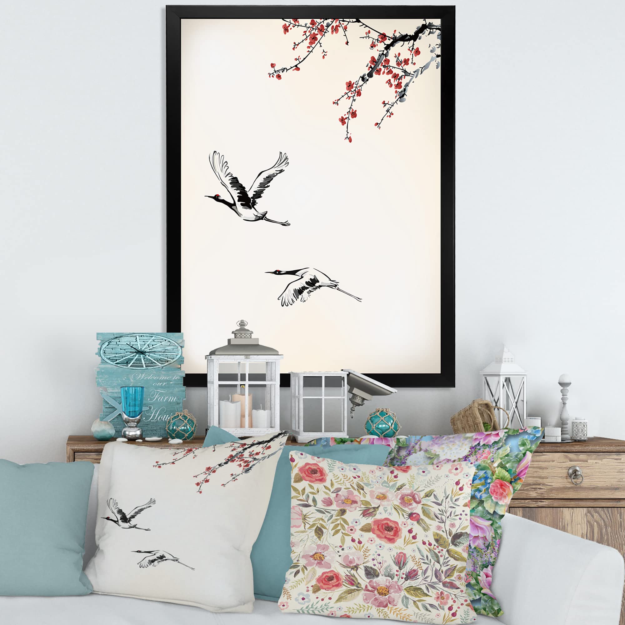 DesignQ Sweet Winter Birds Traditional Framed Wall Art - Hand-Painted Canvas Home Decor for Living Room, Bedroom & Office - Perfect Christmas Gift & Seasonal Holiday Decoration