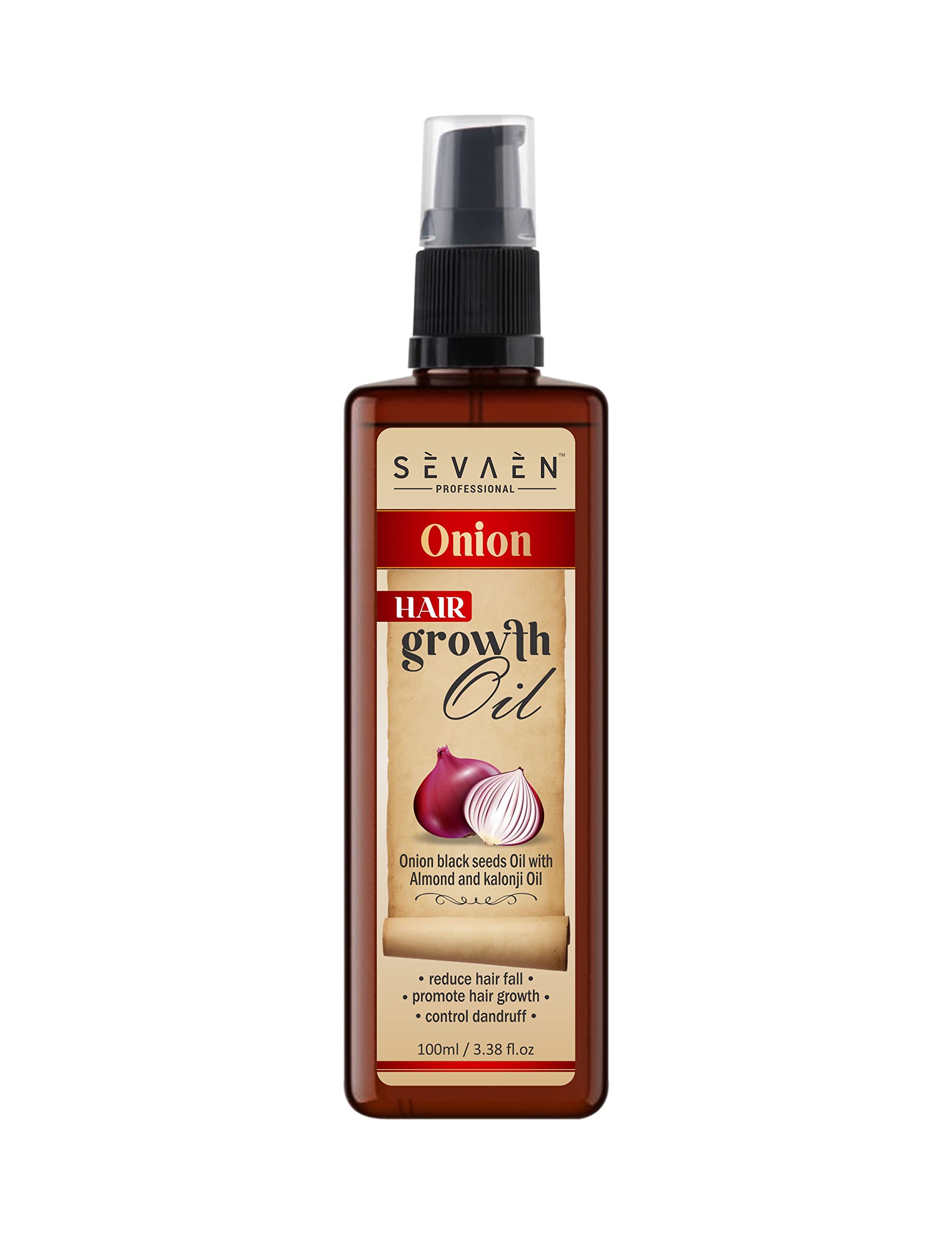 Sevaen Onion Hair Oil with Black Seed & Almond Oil - Herbal Treatment for Hair Fall & Dandruff Control - Promotes Hair Growth for Men & Women - Perfect for Daily Hair Care & Scalp Nourishment