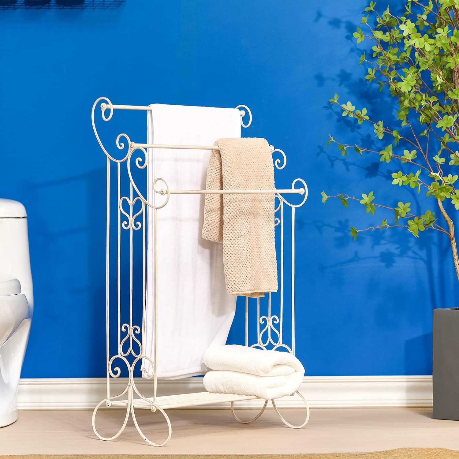 3-Tier Metal Freestanding Towel Rack with Storage Shelf - Heavy Duty Bathroom Organizer for Bath Towels, Hand Towels & Washcloths | Space-Saving Drying Stand for Small Bathrooms, Laundry Rooms & Spa Areas