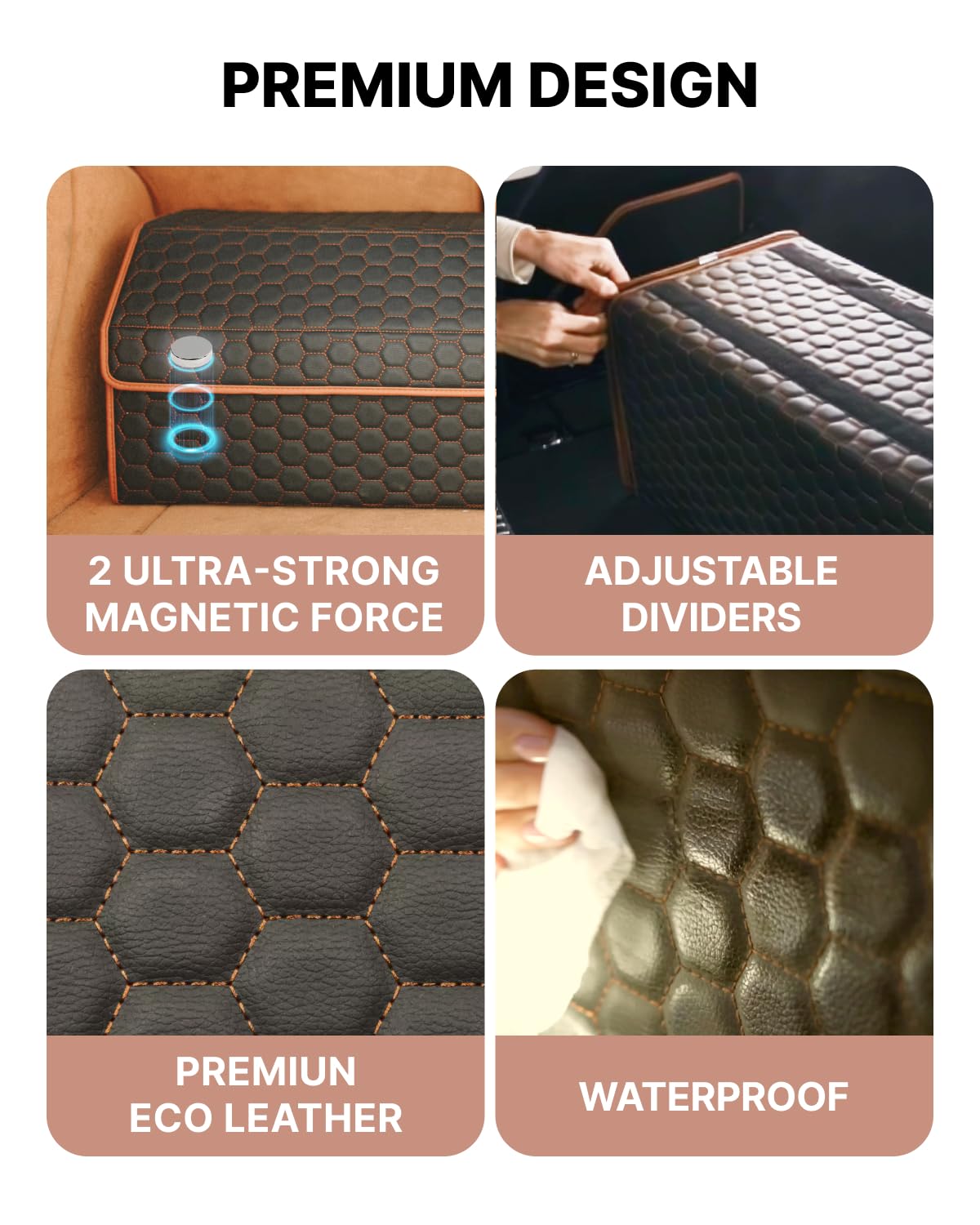 Foldable Trunk Organizer for Car Storage - Collapsible Auto Organizer with Lid - 21.6 Inch Hexy Design for SUV, Sedan & Minivan - Perfect for Groceries, Travel Gear & Sports Equipment Organization