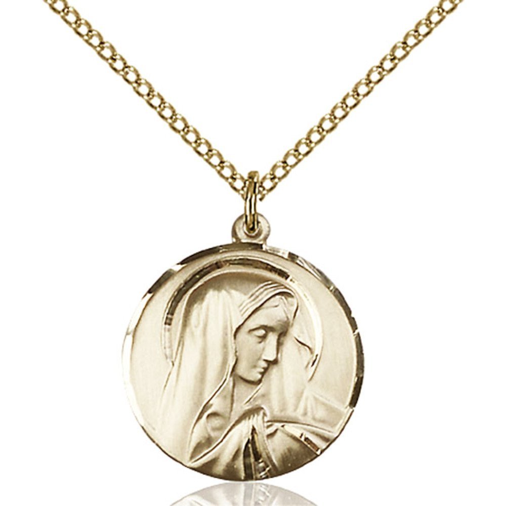 Gold Filled Virgin Mary Pendant Necklace for Women - 18 Inch Light Curb Chain & Luxury Gift Box - Religious Jewelry for Catholic Gifts, Baptism, First Communion & Everyday Wear