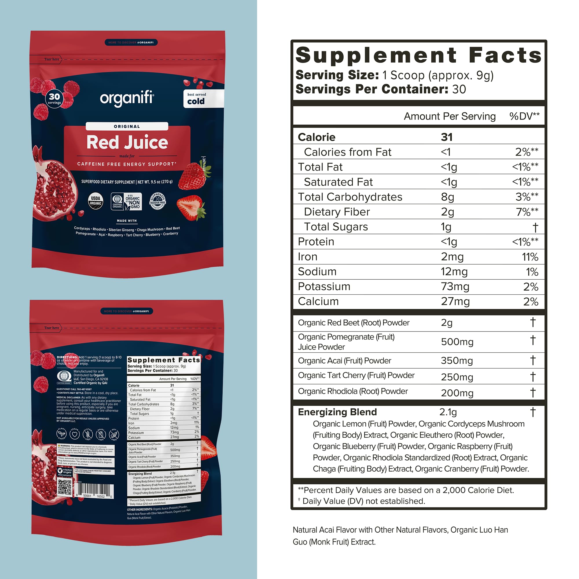 Organifi Red Juice Superfood Powder - Antioxidant Energy Booster for Digestion & Immune Support, 90 Servings | Combat Afternoon Slump, Enhance Vitality for Busy Lifestyles & Workouts
